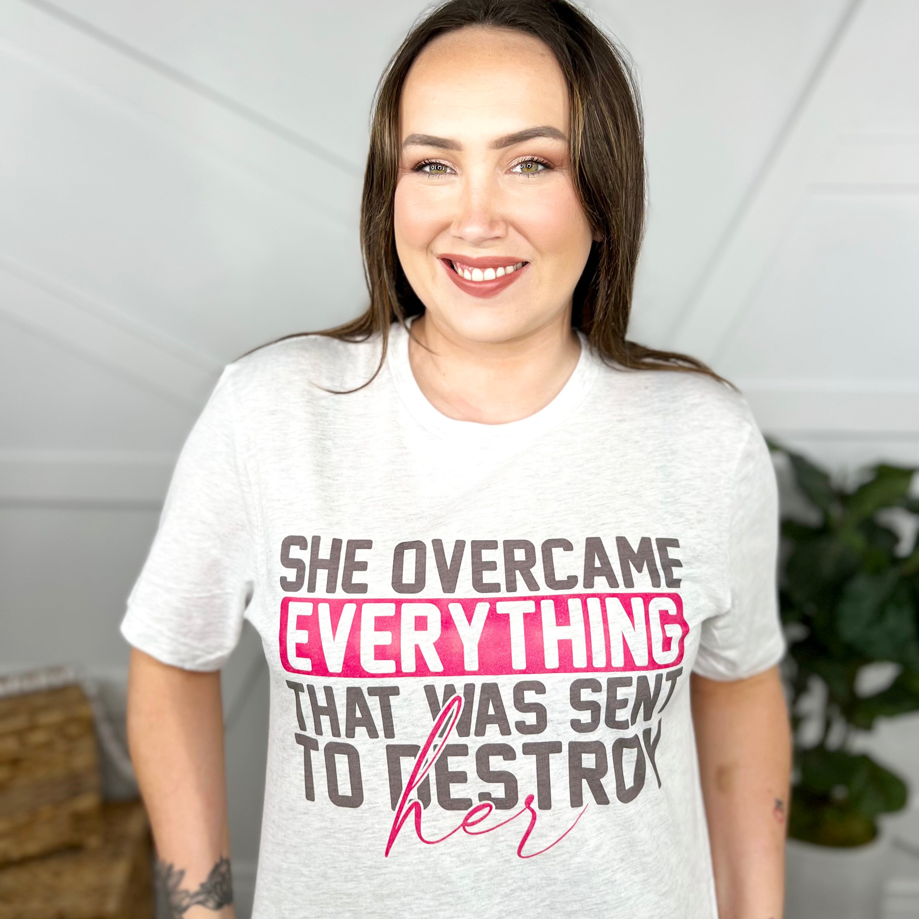 She Overcame Everything Graphic Tee-130 Graphic Tees-Heathered Boho-Heathered Boho Boutique, Women's Fashion and Accessories in Palmetto, FL
