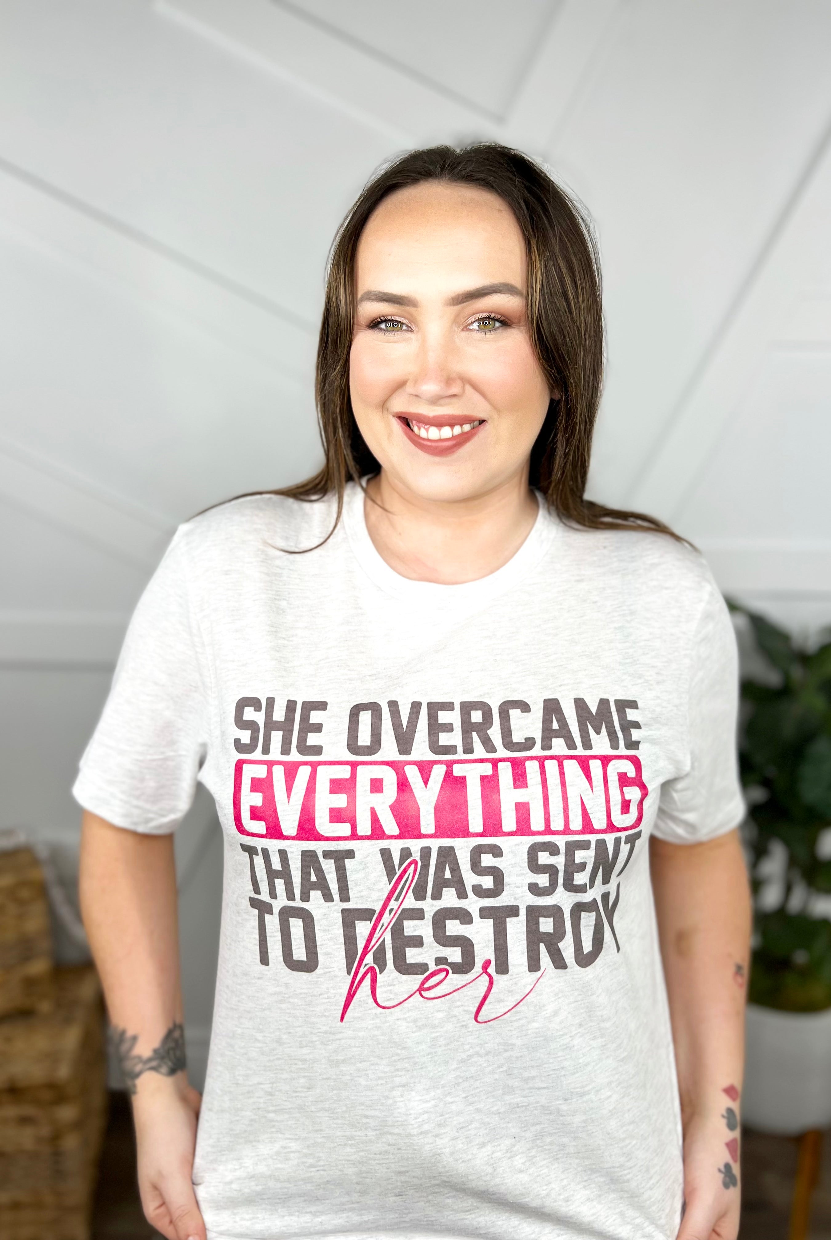 She Overcame Everything Graphic Tee-130 Graphic Tees-Heathered Boho-Heathered Boho Boutique, Women's Fashion and Accessories in Palmetto, FL