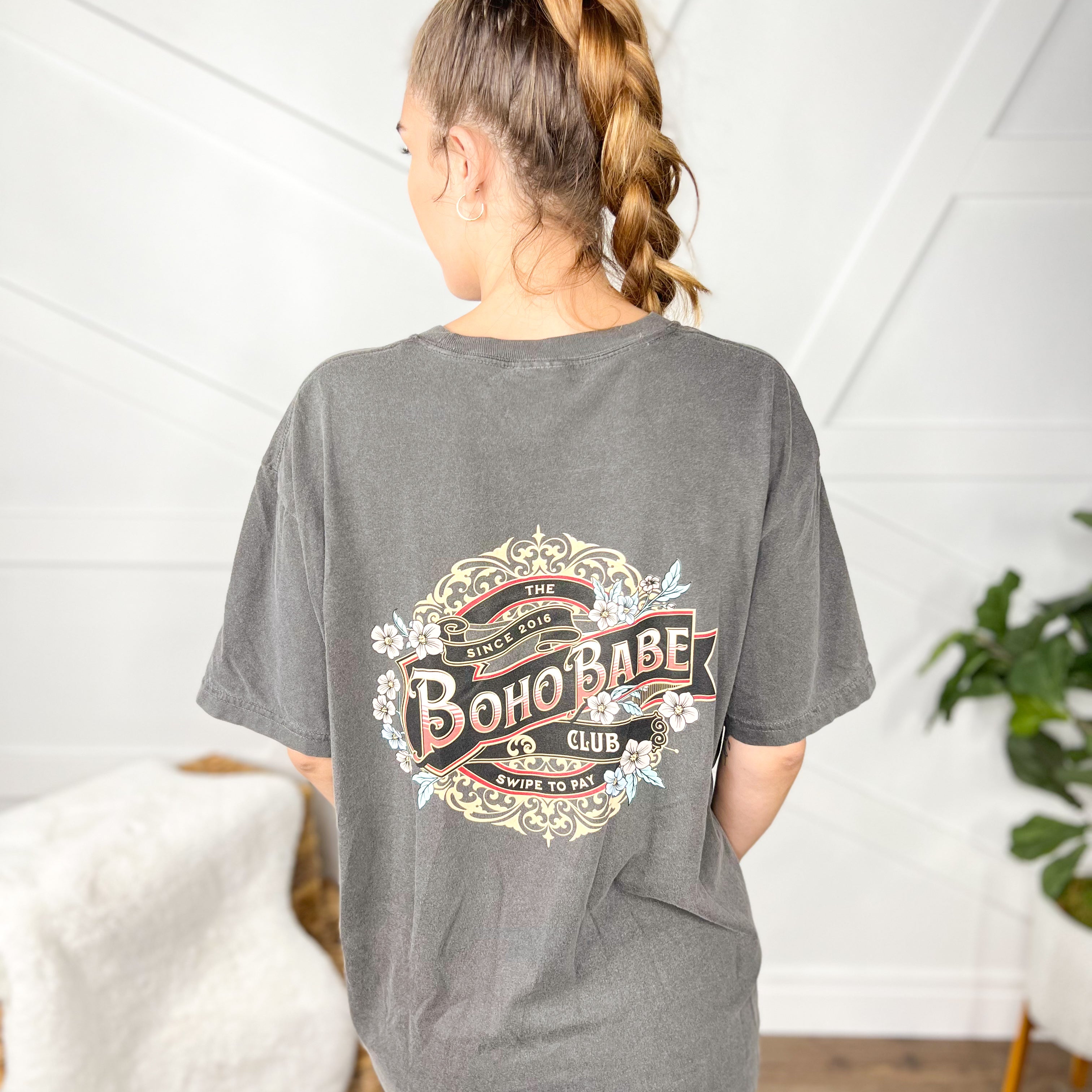 Custom Boho Babe Club Graphic Tee-130 Graphic Tees-Heathered Boho-Heathered Boho Boutique, Women's Fashion and Accessories in Palmetto, FL