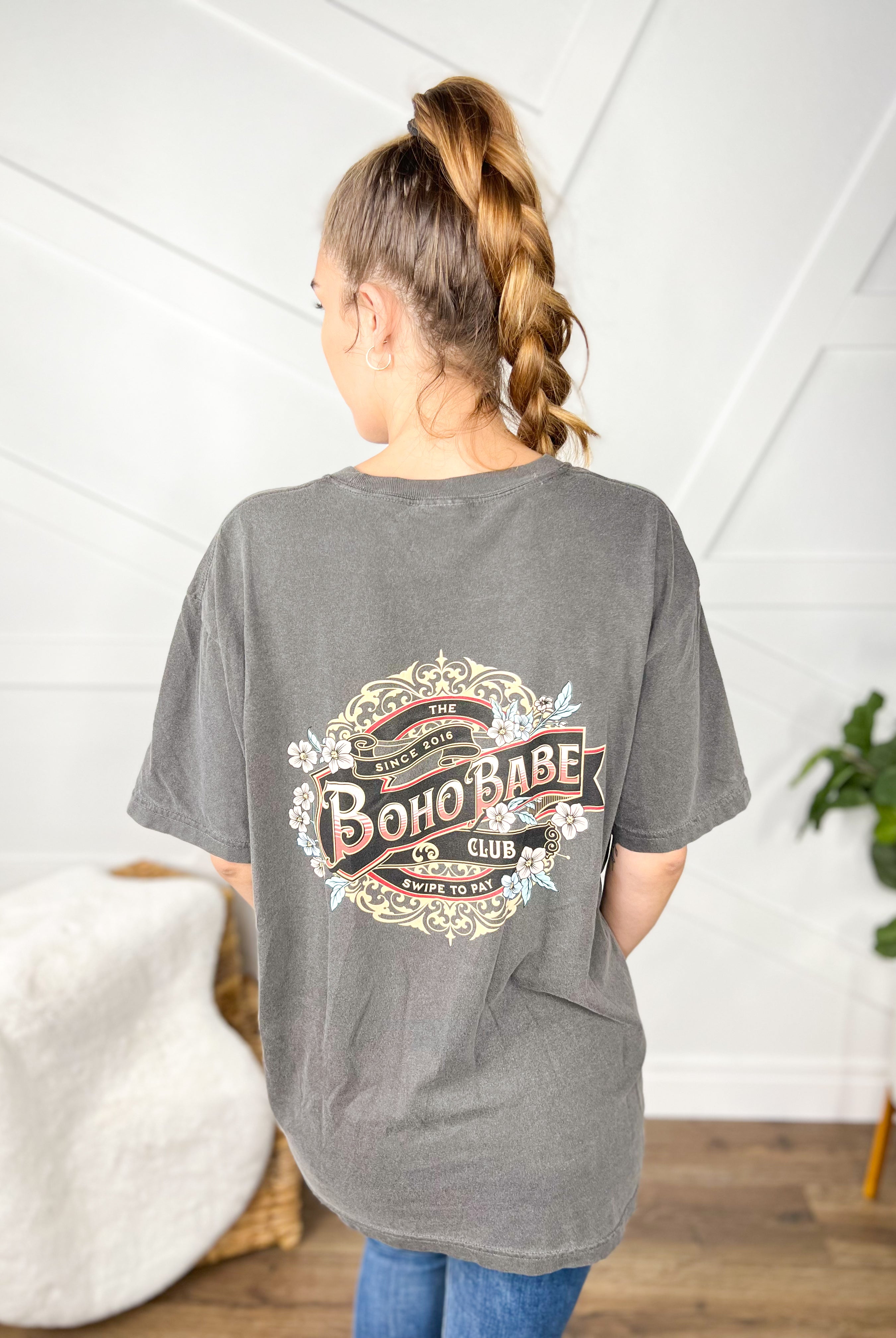 Custom Boho Babe Club Graphic Tee-130 Graphic Tees-Heathered Boho-Heathered Boho Boutique, Women's Fashion and Accessories in Palmetto, FL