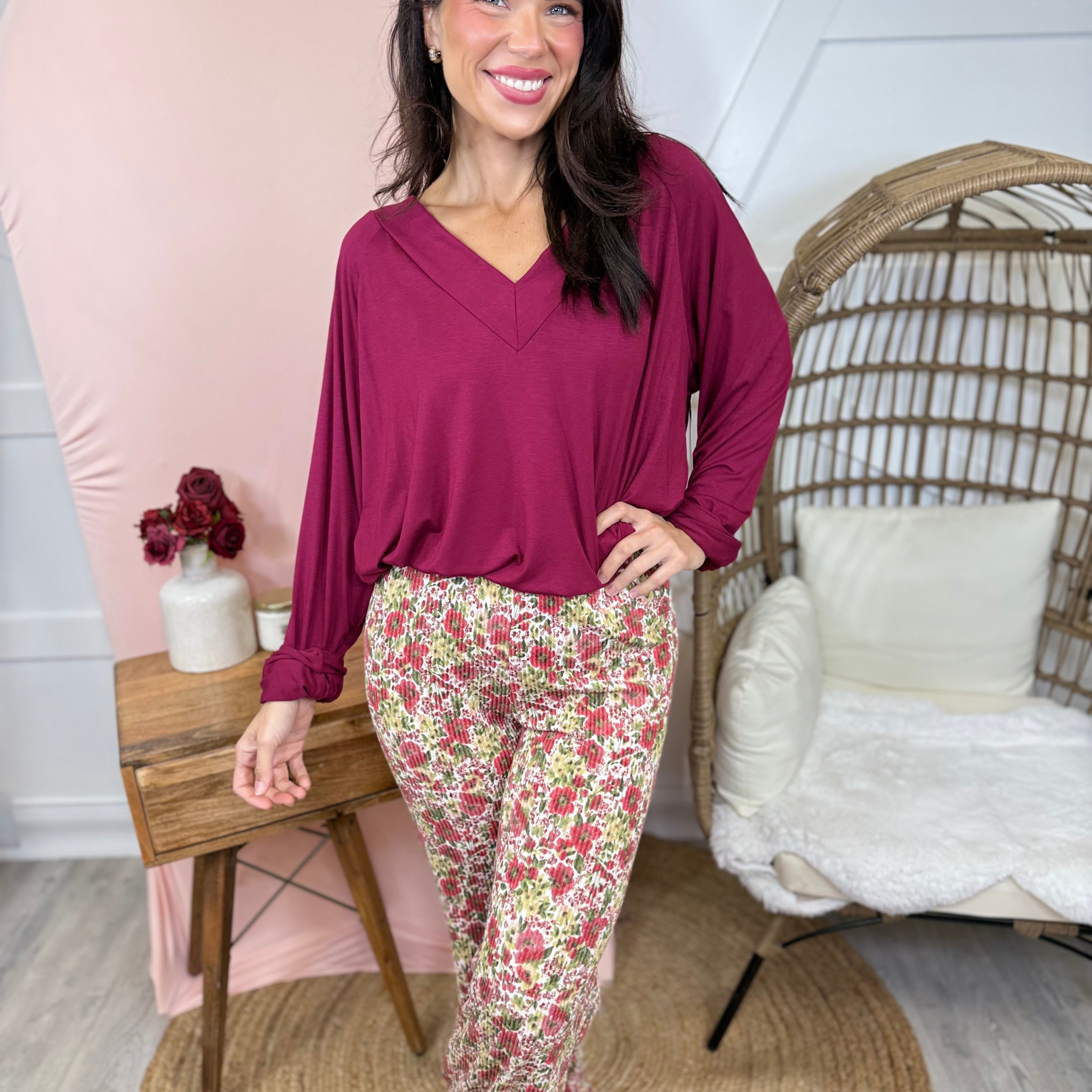 Pinterest Perfect Pants - Red Floral-150 PANTS-Heathered Boho-Heathered Boho Boutique, Women's Fashion and Accessories in Palmetto, FL