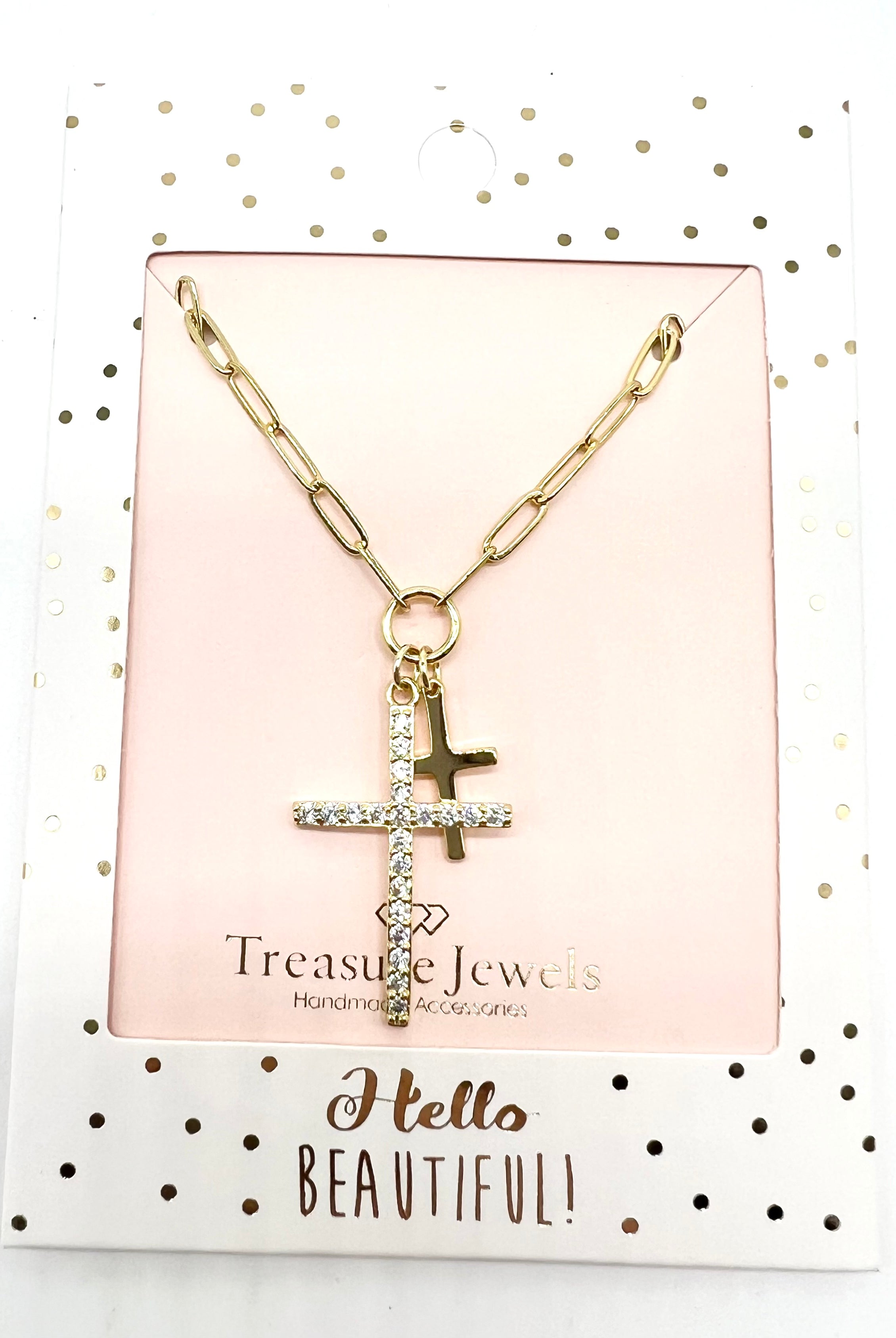 Double Cross Necklace-310 Jewelry-Treasure Jewels-Heathered Boho Boutique, Women's Fashion and Accessories in Palmetto, FL
