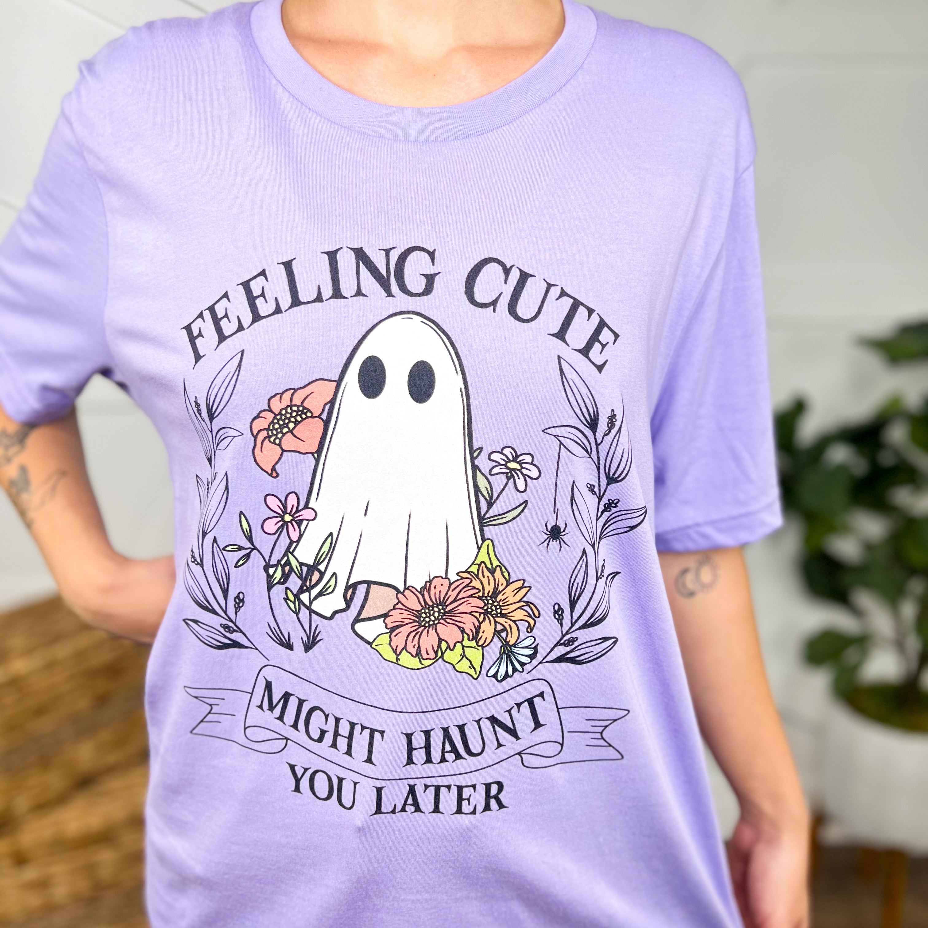 Feeling Cute Ghost Graphic Tee-130 Graphic Tees-Heathered Boho-Heathered Boho Boutique, Women's Fashion and Accessories in Palmetto, FL