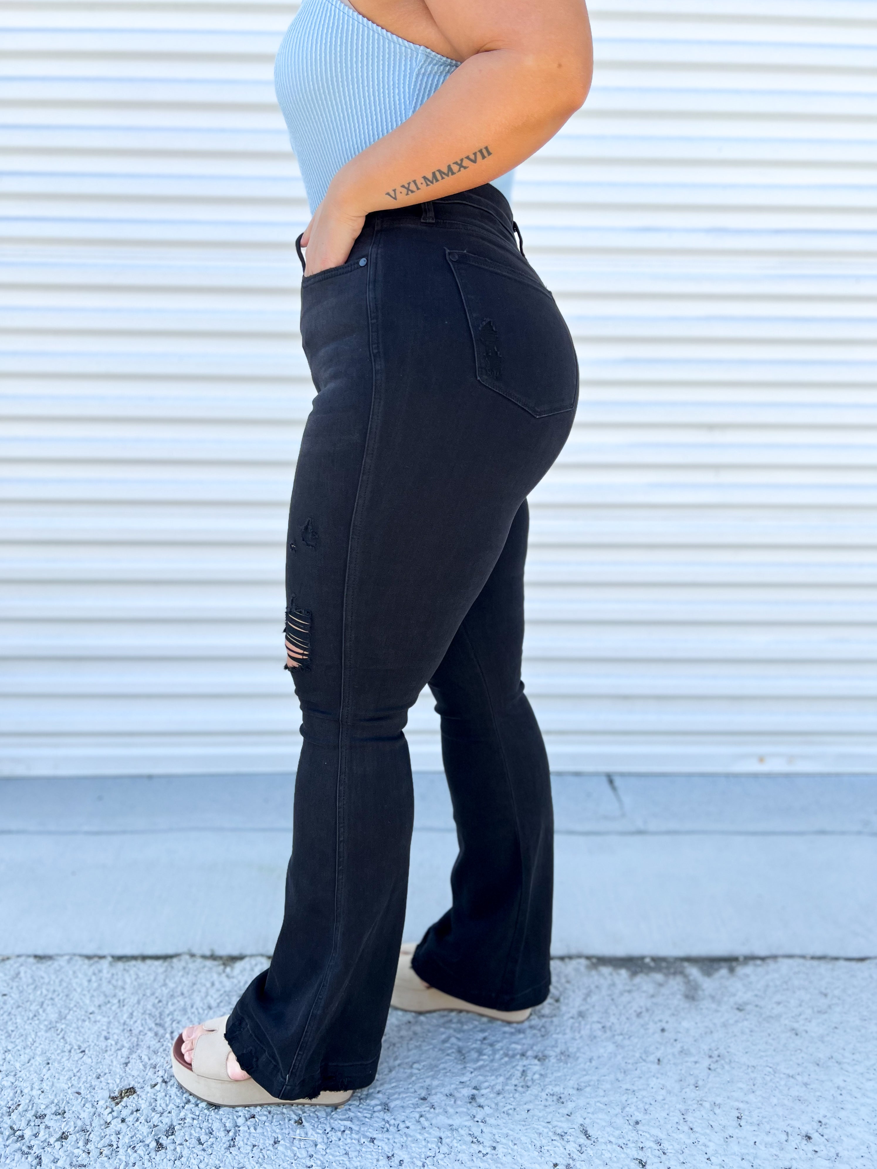 Slaying It Tummy Control Flare by Judy Blue-190 Jeans-Judy Blue-Heathered Boho Boutique, Women's Fashion and Accessories in Palmetto, FL