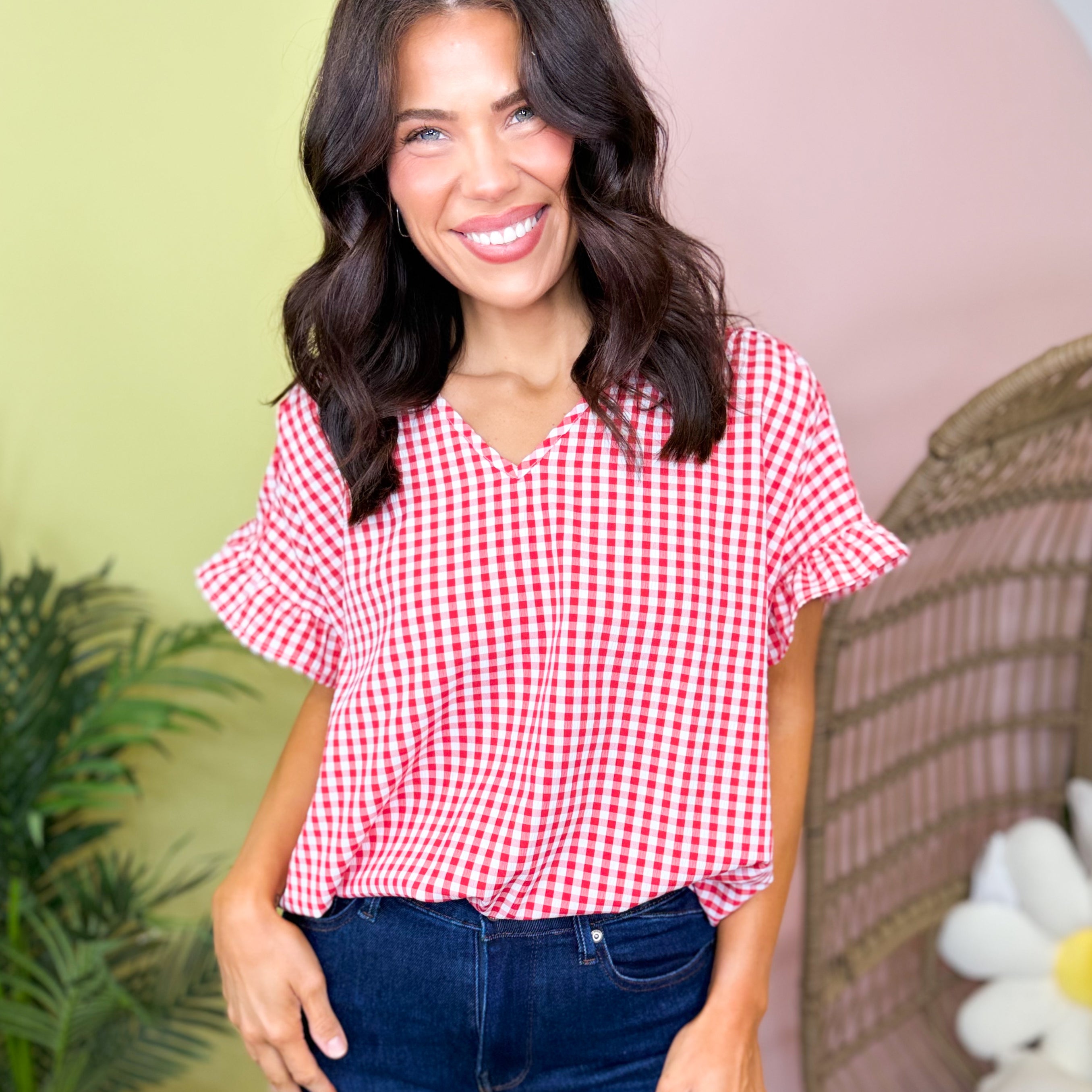 Picnic Date Ruffle Top-110 SHORT SLEEVE TOP-HEIMISH-Heathered Boho Boutique, Women's Fashion and Accessories in Palmetto, FL