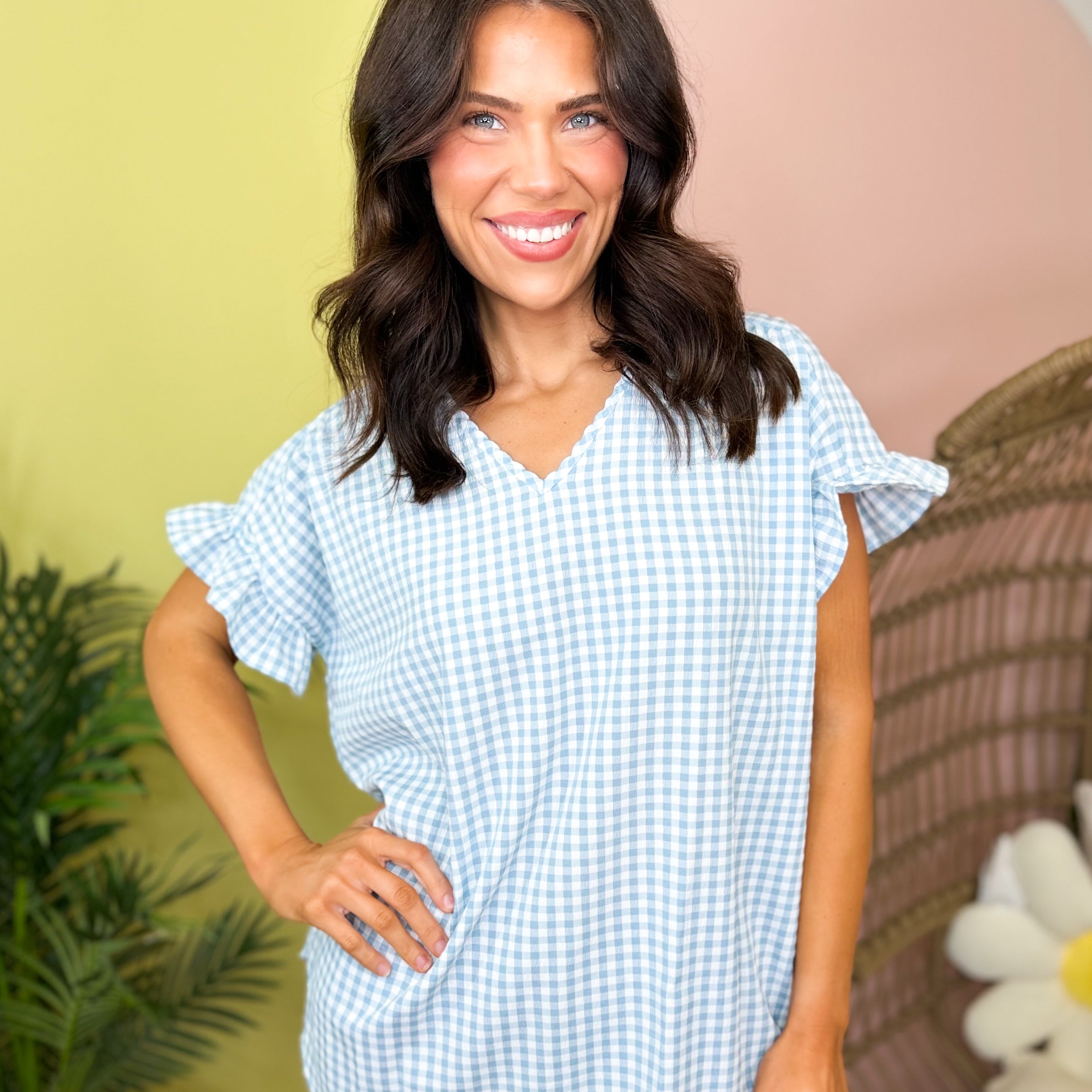Picnic Date Ruffle Top-110 SHORT SLEEVE TOP-HEIMISH-Heathered Boho Boutique, Women's Fashion and Accessories in Palmetto, FL