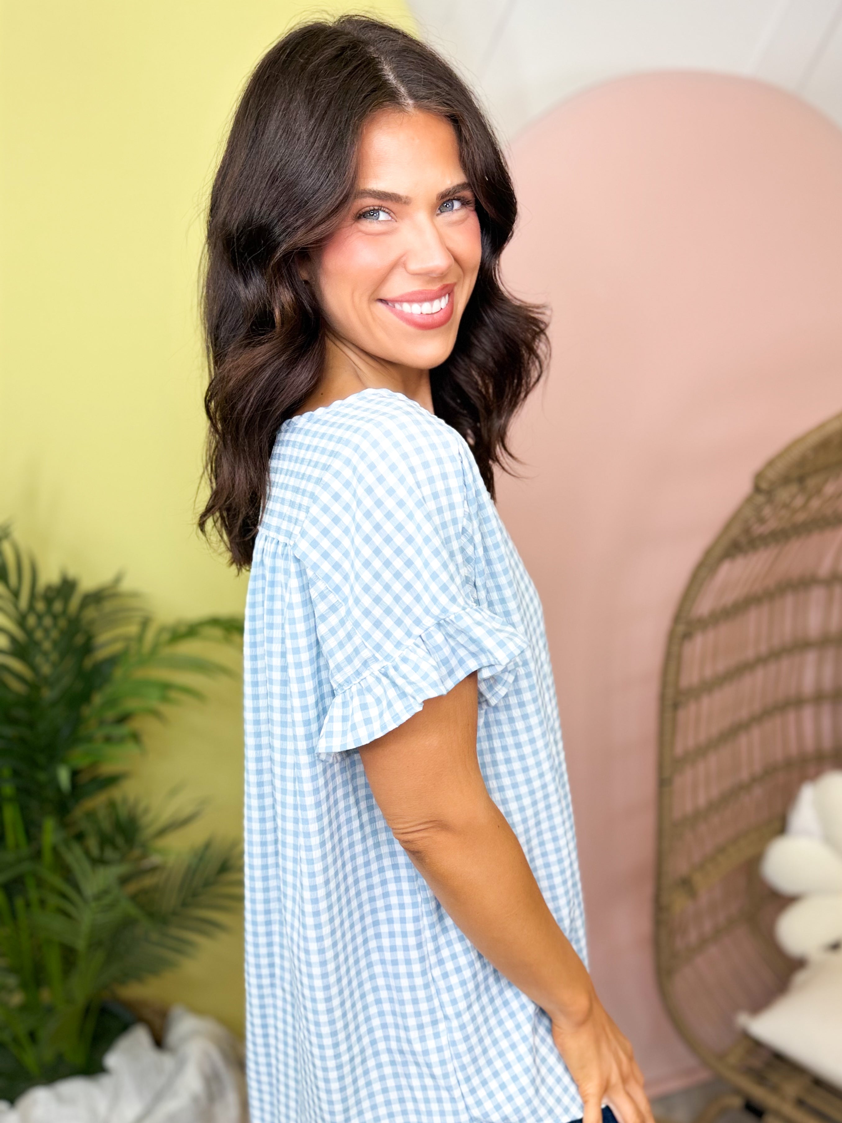 Picnic Date Ruffle Top-110 SHORT SLEEVE TOP-HEIMISH-Heathered Boho Boutique, Women's Fashion and Accessories in Palmetto, FL
