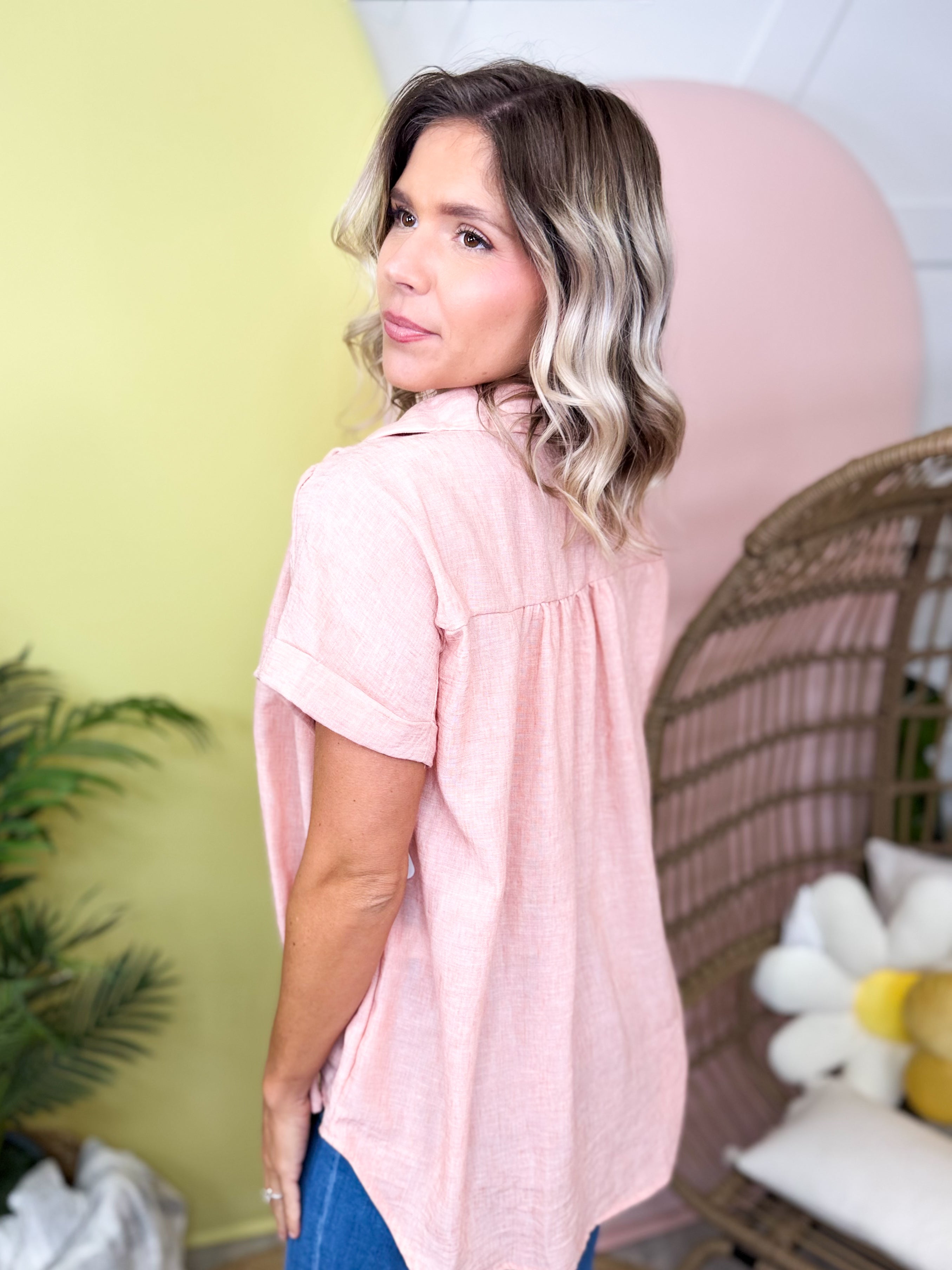Sunwashed Stripe Button Top-110 SHORT SLEEVE TOP-SEW IN LOVE-Heathered Boho Boutique, Women's Fashion and Accessories in Palmetto, FL
