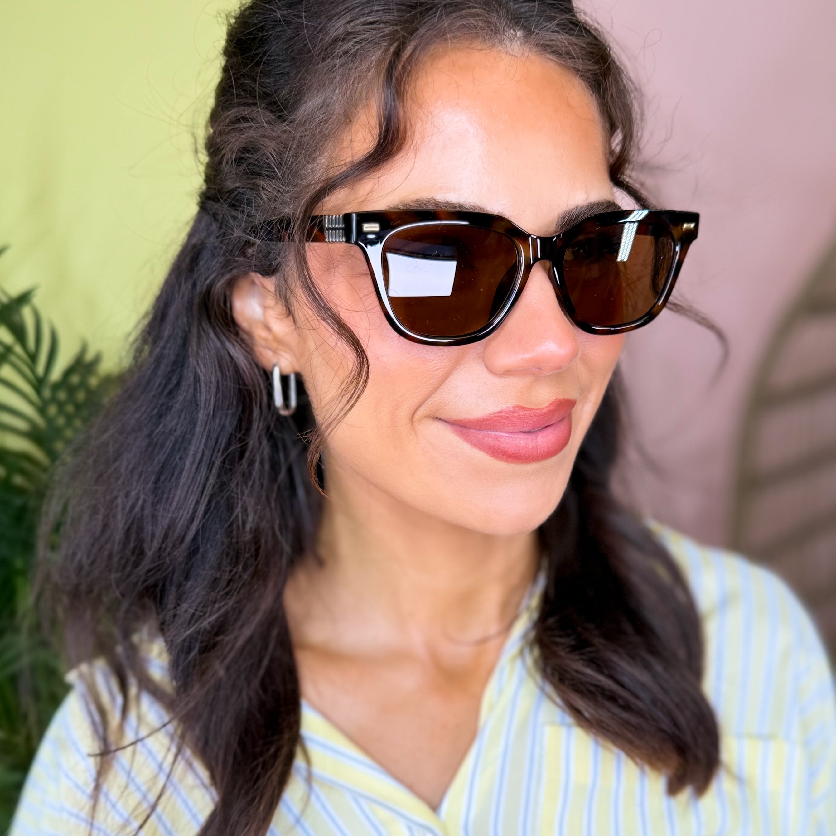 Gold Accent Bold Square Frame Sunglasses-340 Other Accessories-Fame Accessories-Heathered Boho Boutique, Women's Fashion and Accessories in Palmetto, FL