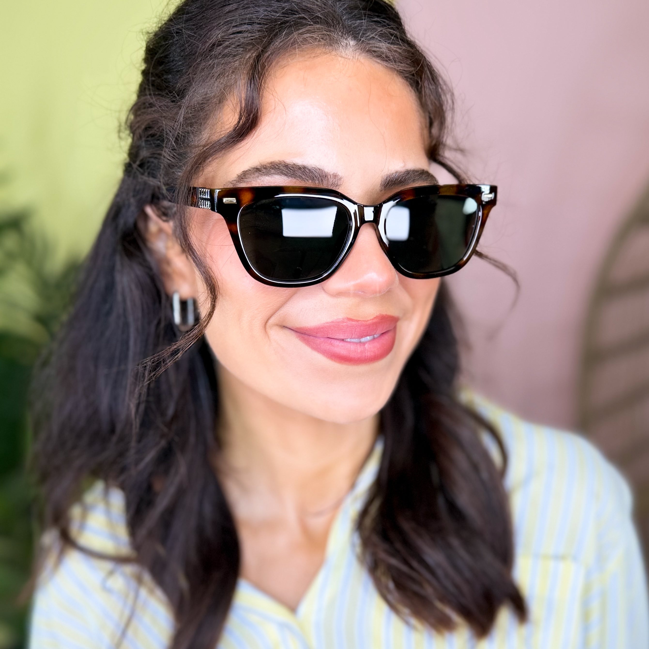 Gold Accent Bold Square Frame Sunglasses-340 Other Accessories-Fame Accessories-Heathered Boho Boutique, Women's Fashion and Accessories in Palmetto, FL