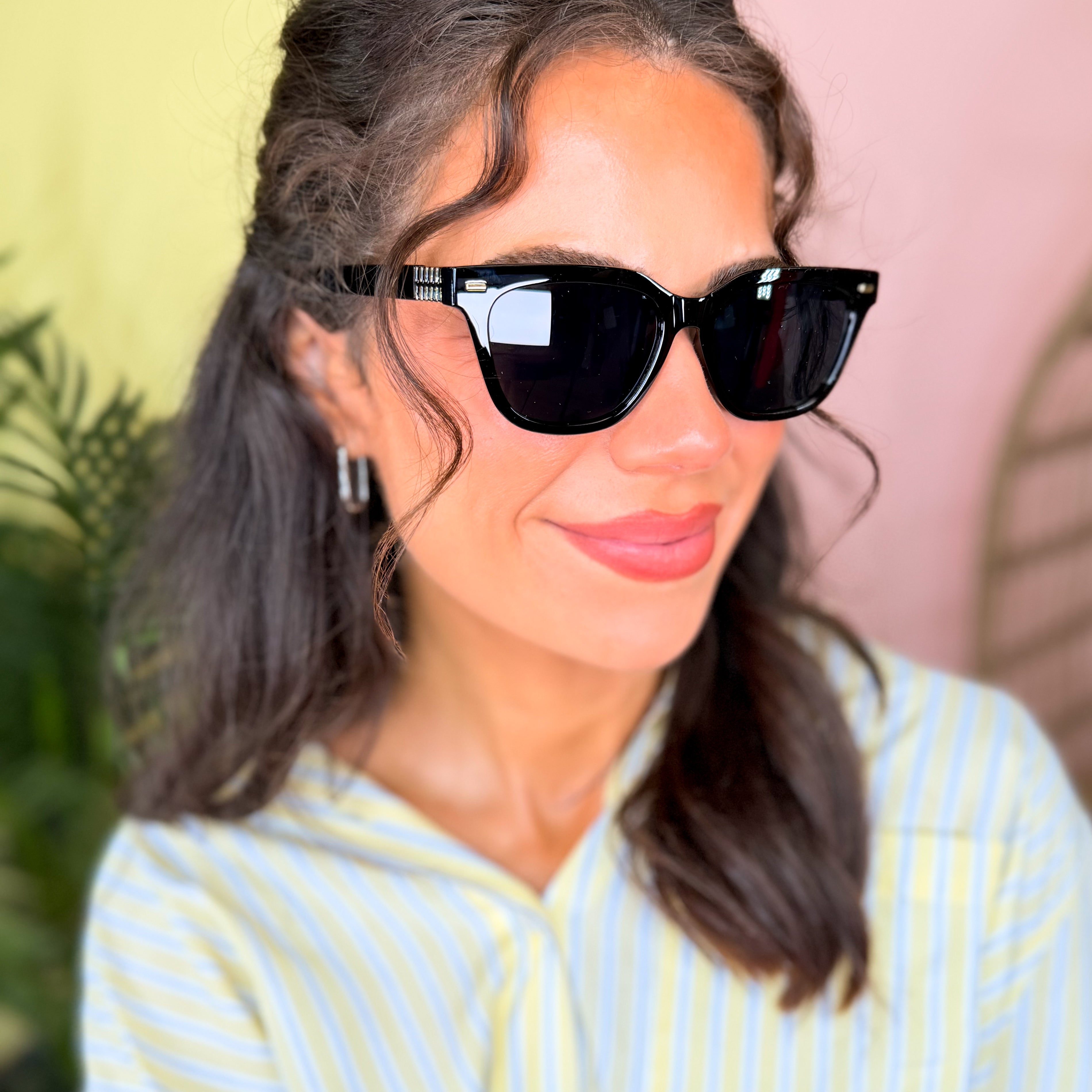 Gold Accent Bold Square Frame Sunglasses-340 Other Accessories-Fame Accessories-Heathered Boho Boutique, Women's Fashion and Accessories in Palmetto, FL