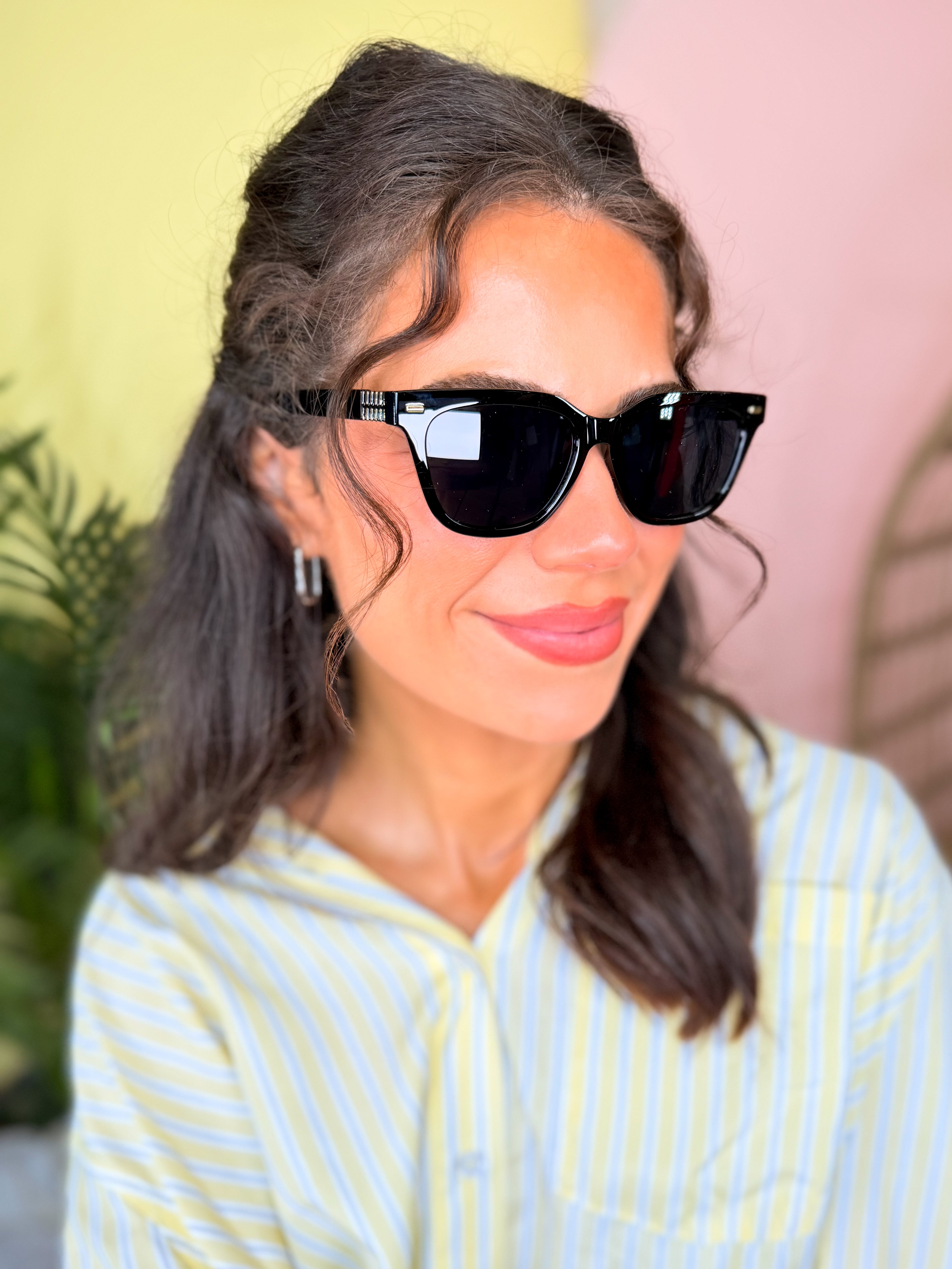 Gold Accent Bold Square Frame Sunglasses-340 Other Accessories-Fame Accessories-Heathered Boho Boutique, Women's Fashion and Accessories in Palmetto, FL