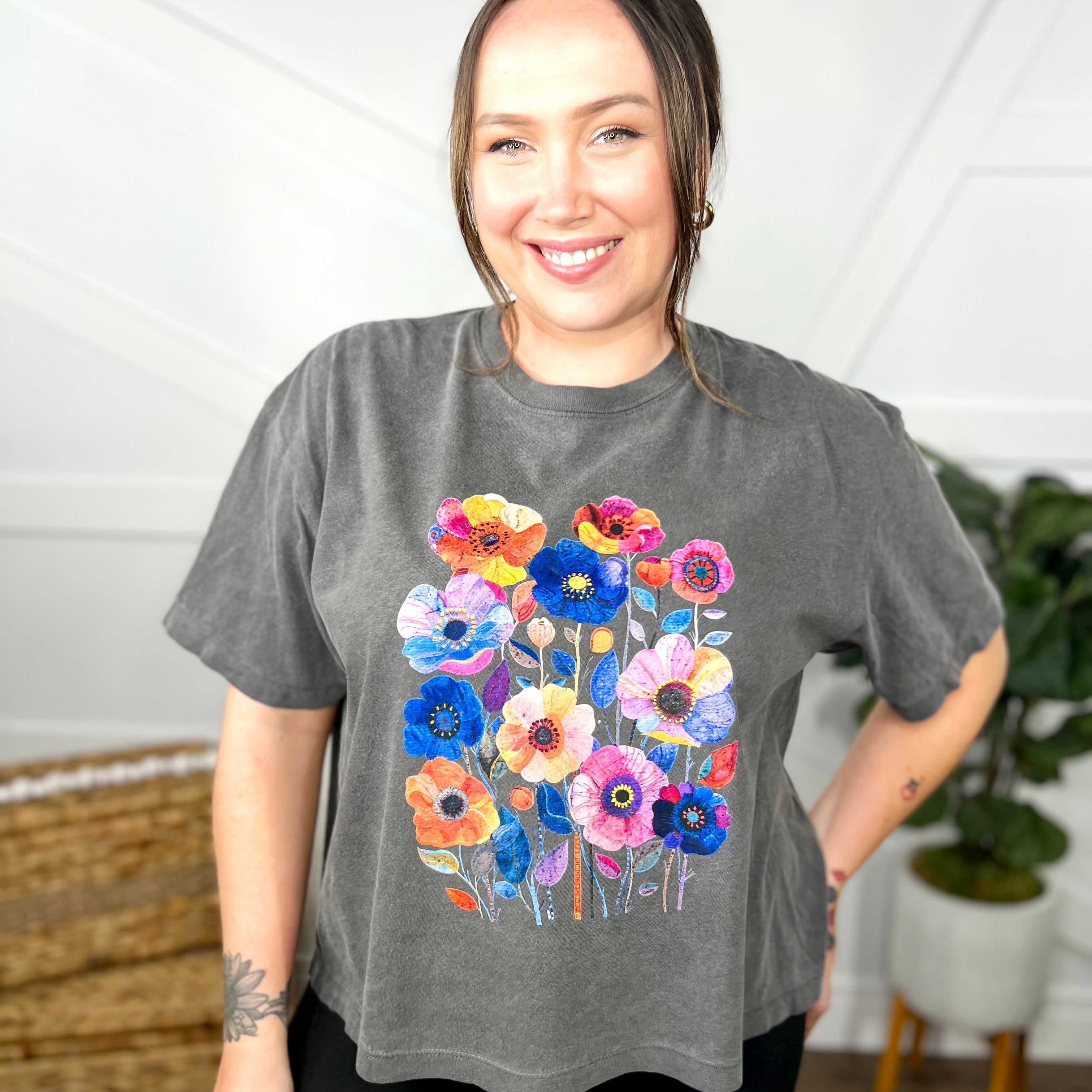 Watercolor Wildflower Graphic Tee-130 Graphic Tees-Heathered Boho-Heathered Boho Boutique, Women's Fashion and Accessories in Palmetto, FL