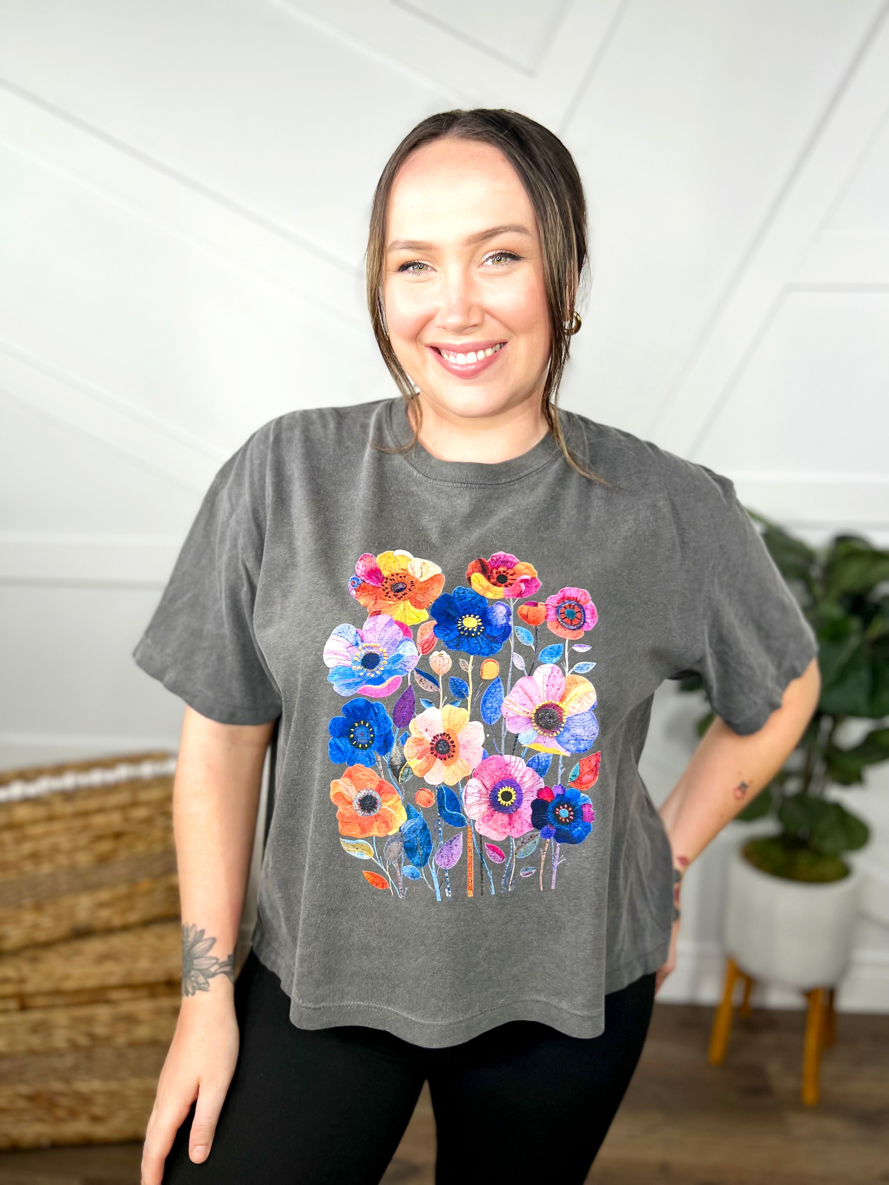 Watercolor Wildflower Graphic Tee-130 Graphic Tees-Heathered Boho-Heathered Boho Boutique, Women's Fashion and Accessories in Palmetto, FL