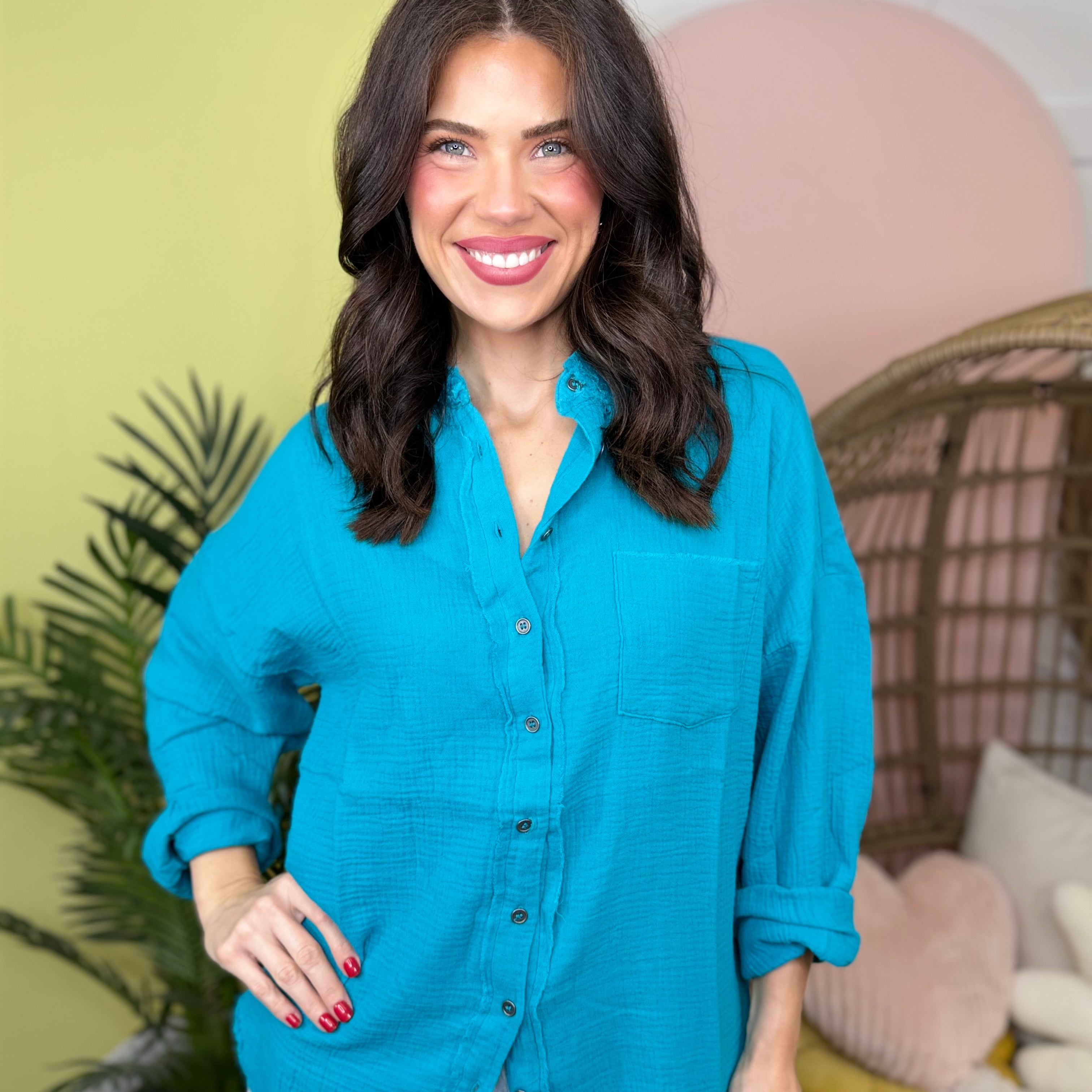 Restock: Styled Looks Button Down-120 Long Sleeve Tops-Zenana-Heathered Boho Boutique, Women's Fashion and Accessories in Palmetto, FL