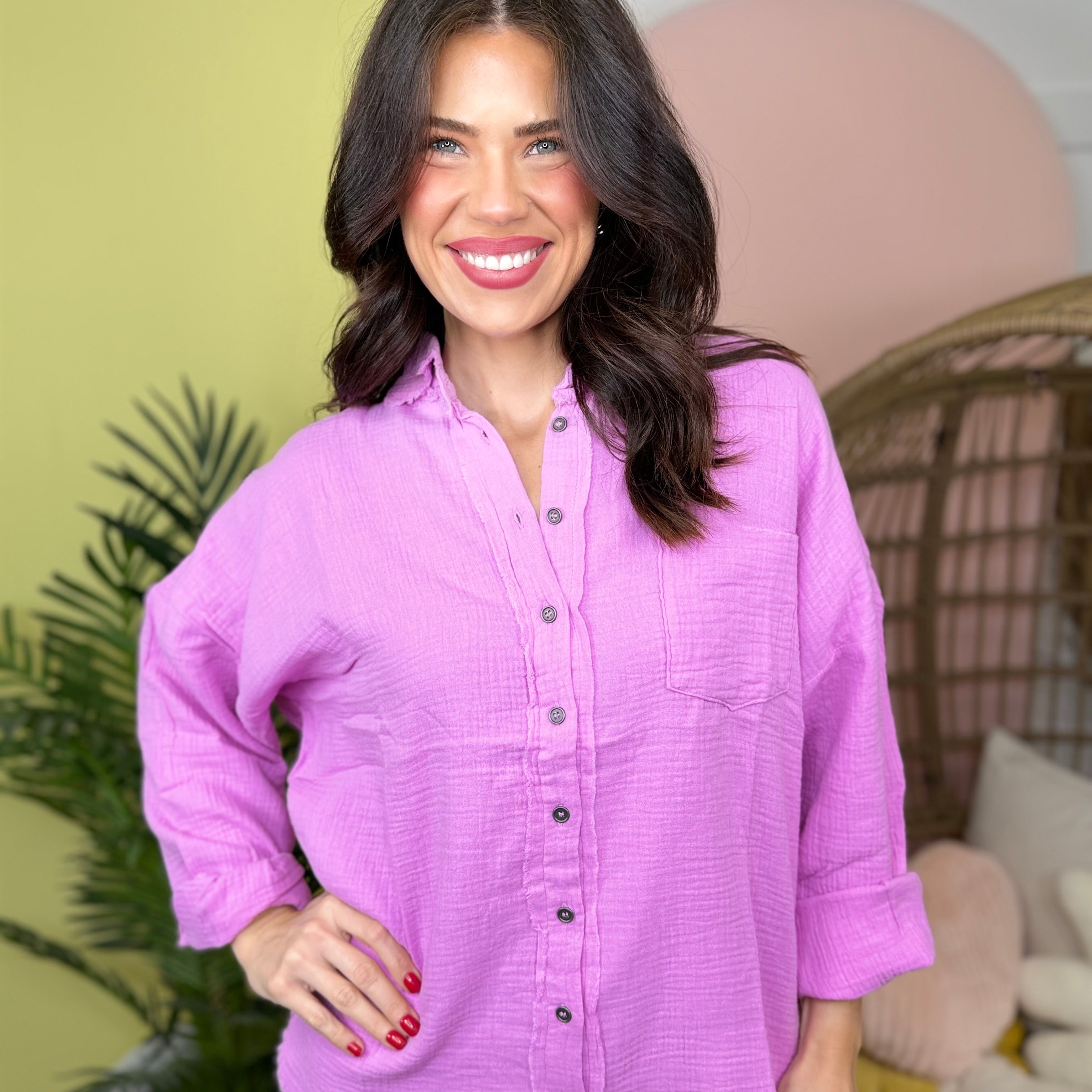 Restock: Styled Looks Button Down-120 Long Sleeve Tops-Zenana-Heathered Boho Boutique, Women's Fashion and Accessories in Palmetto, FL