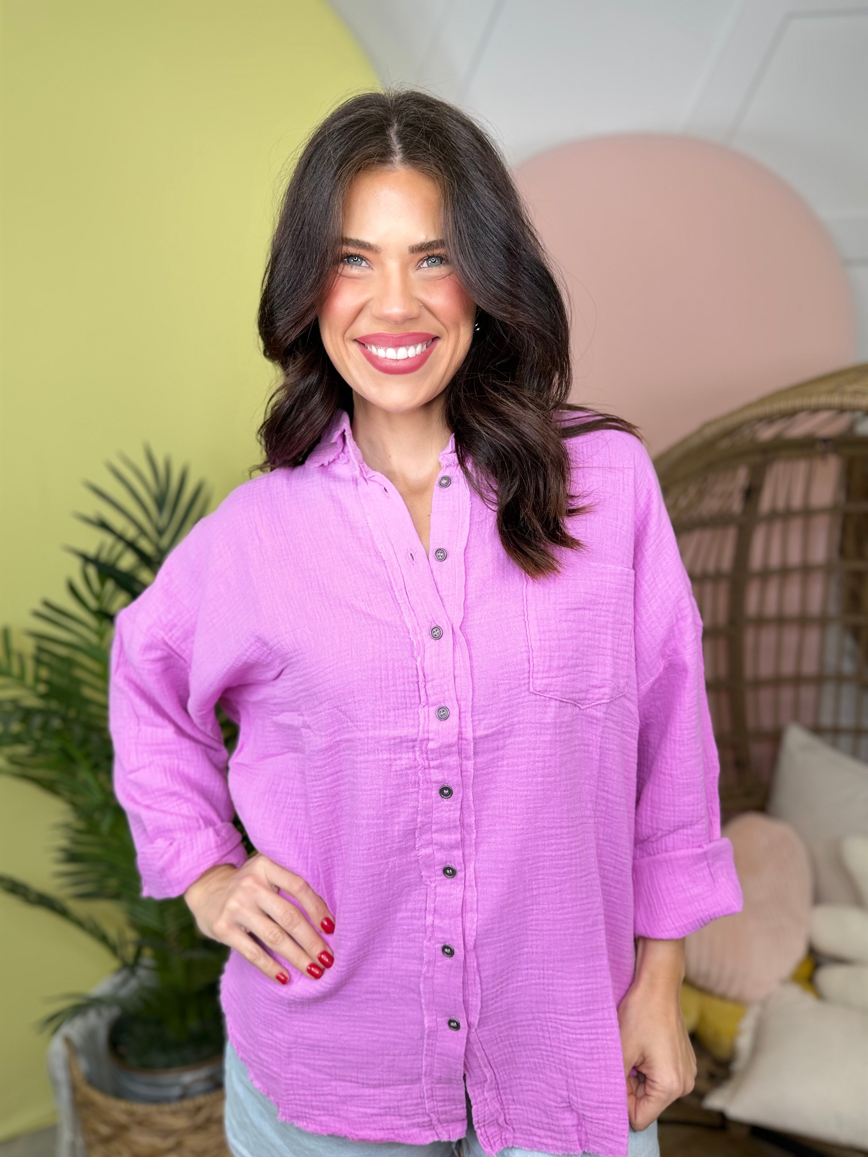 Restock: Styled Looks Button Down-120 Long Sleeve Tops-Zenana-Heathered Boho Boutique, Women's Fashion and Accessories in Palmetto, FL