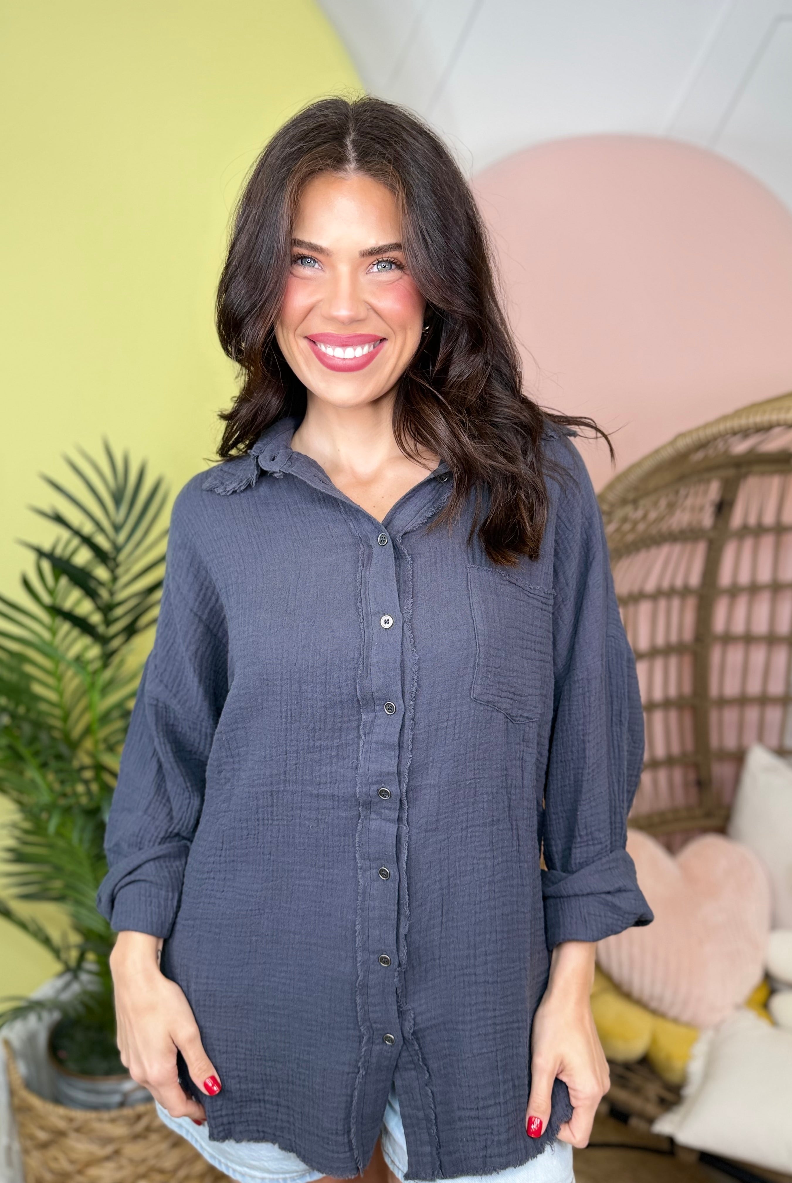 Restock: Styled Looks Button Down-120 Long Sleeve Tops-Zenana-Heathered Boho Boutique, Women's Fashion and Accessories in Palmetto, FL