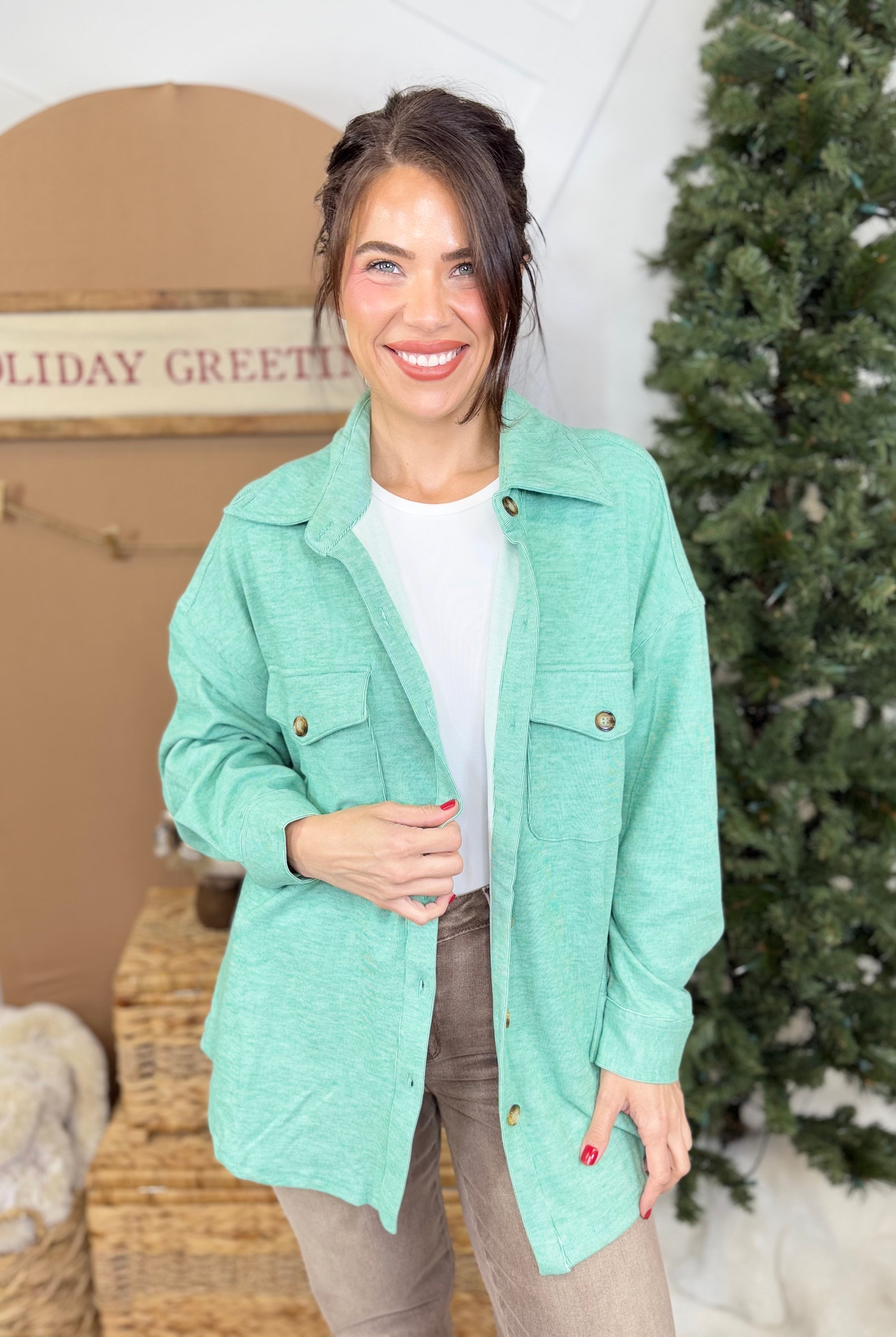 Restock: Good Feeling Shacket-200 Jackets/Shackets-White Birch-Heathered Boho Boutique, Women's Fashion and Accessories in Palmetto, FL