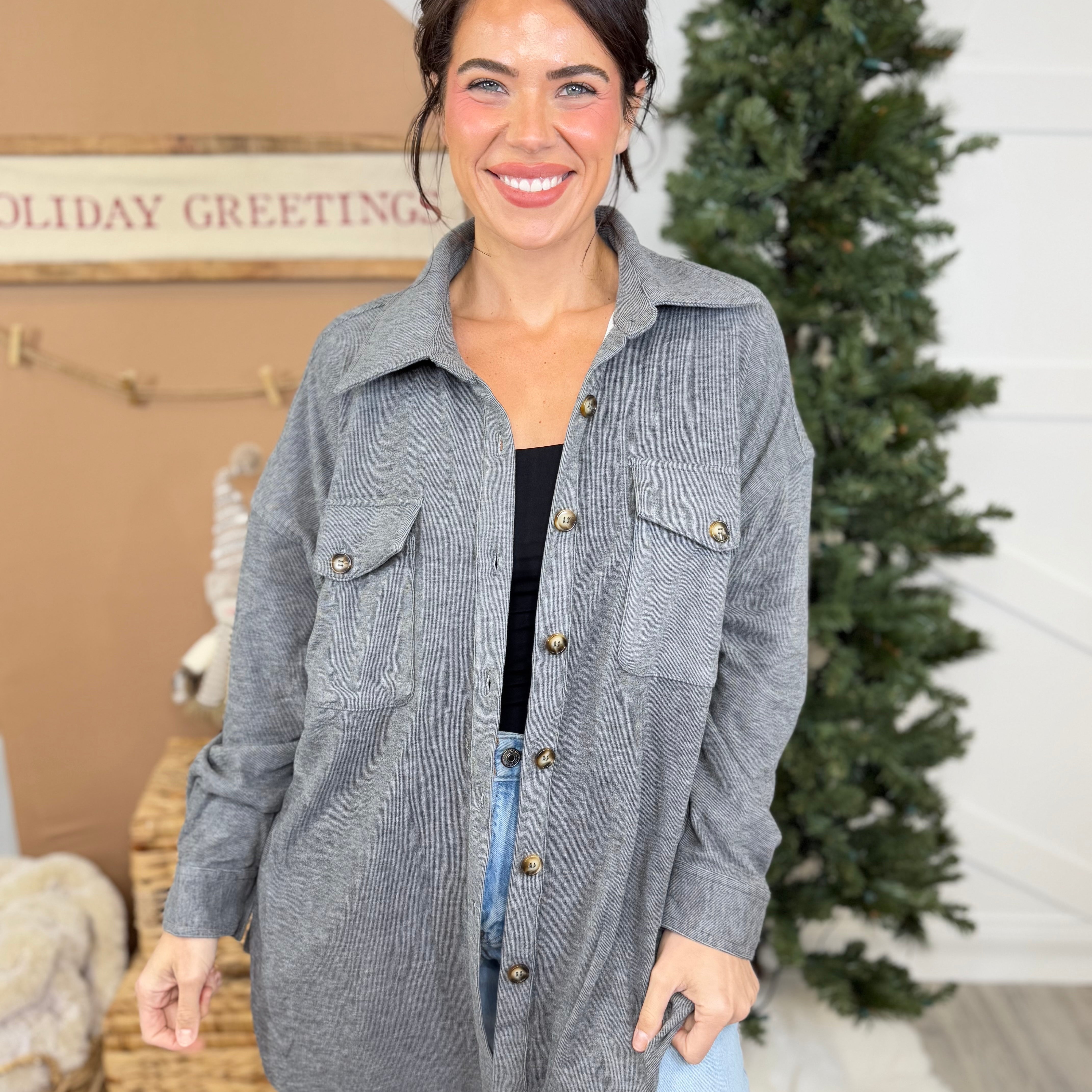 Restock: Good Feeling Shacket-200 Jackets/Shackets-White Birch-Heathered Boho Boutique, Women's Fashion and Accessories in Palmetto, FL