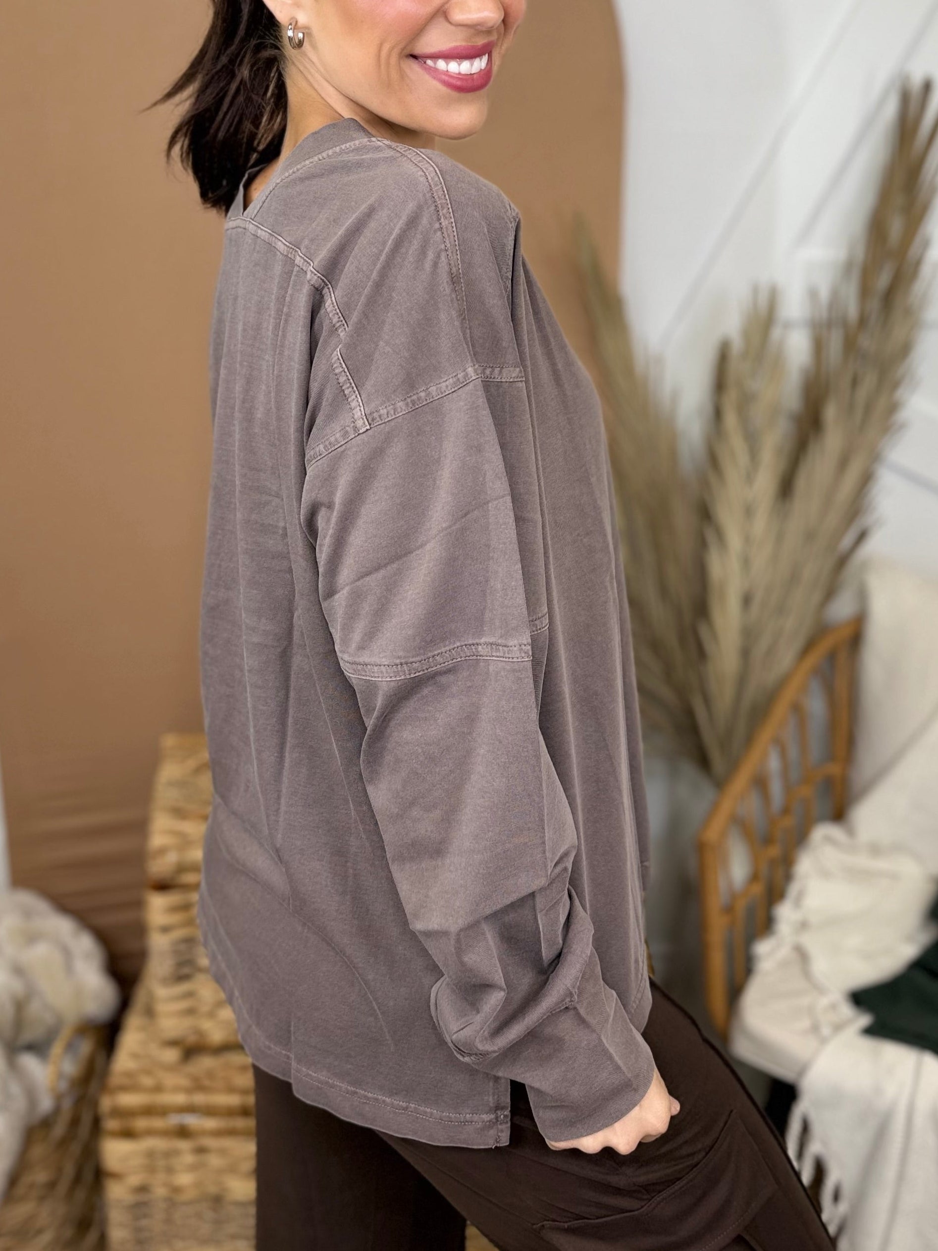 Restock: Ballpark Long Sleeve Top-120 Long Sleeve Tops-RAE MODE-Heathered Boho Boutique, Women's Fashion and Accessories in Palmetto, FL