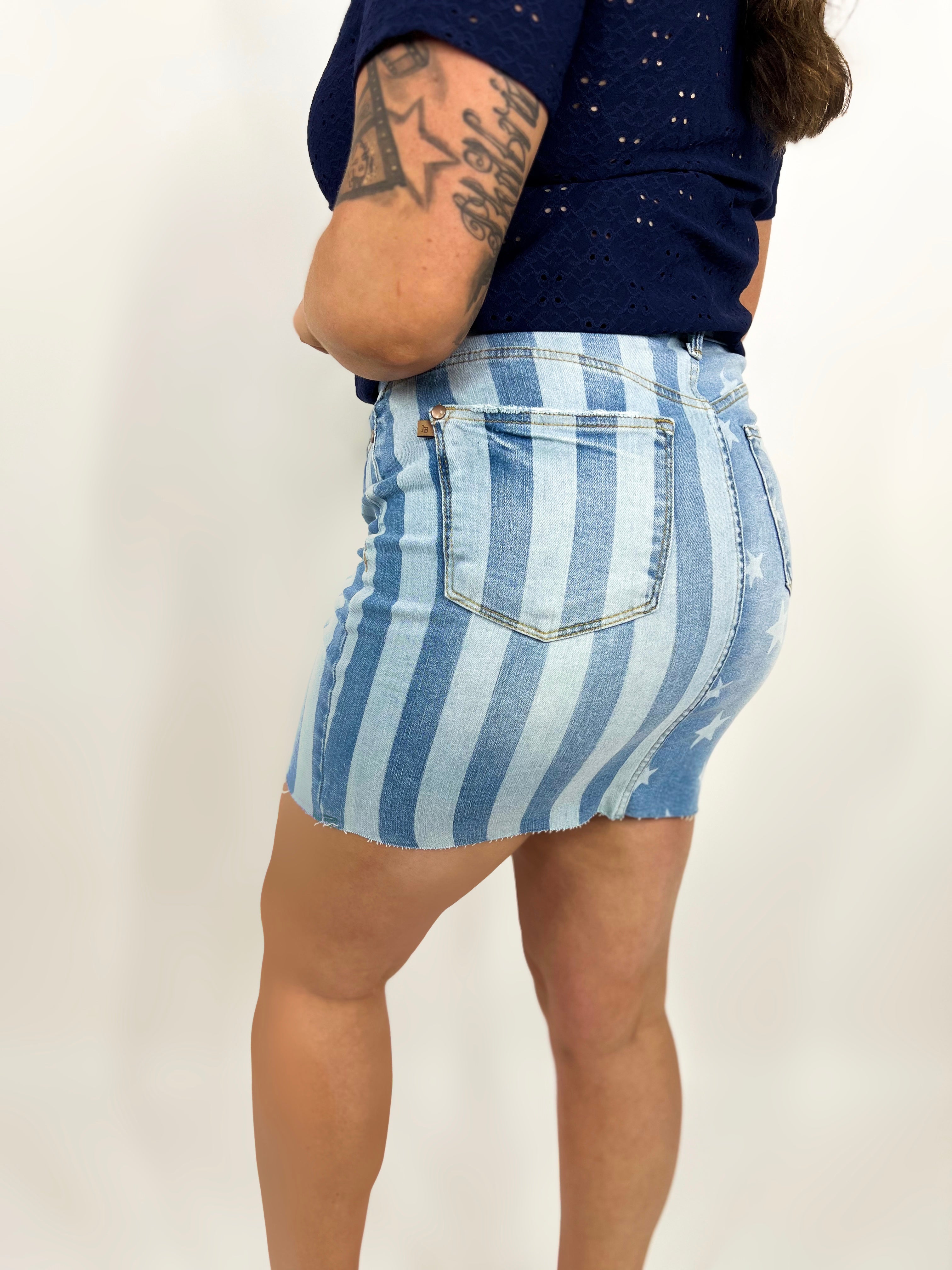 American Courtesy Skirt by Judy Blue-170 Skort/ Skirt-Judy Blue-Heathered Boho Boutique, Women's Fashion and Accessories in Palmetto, FL