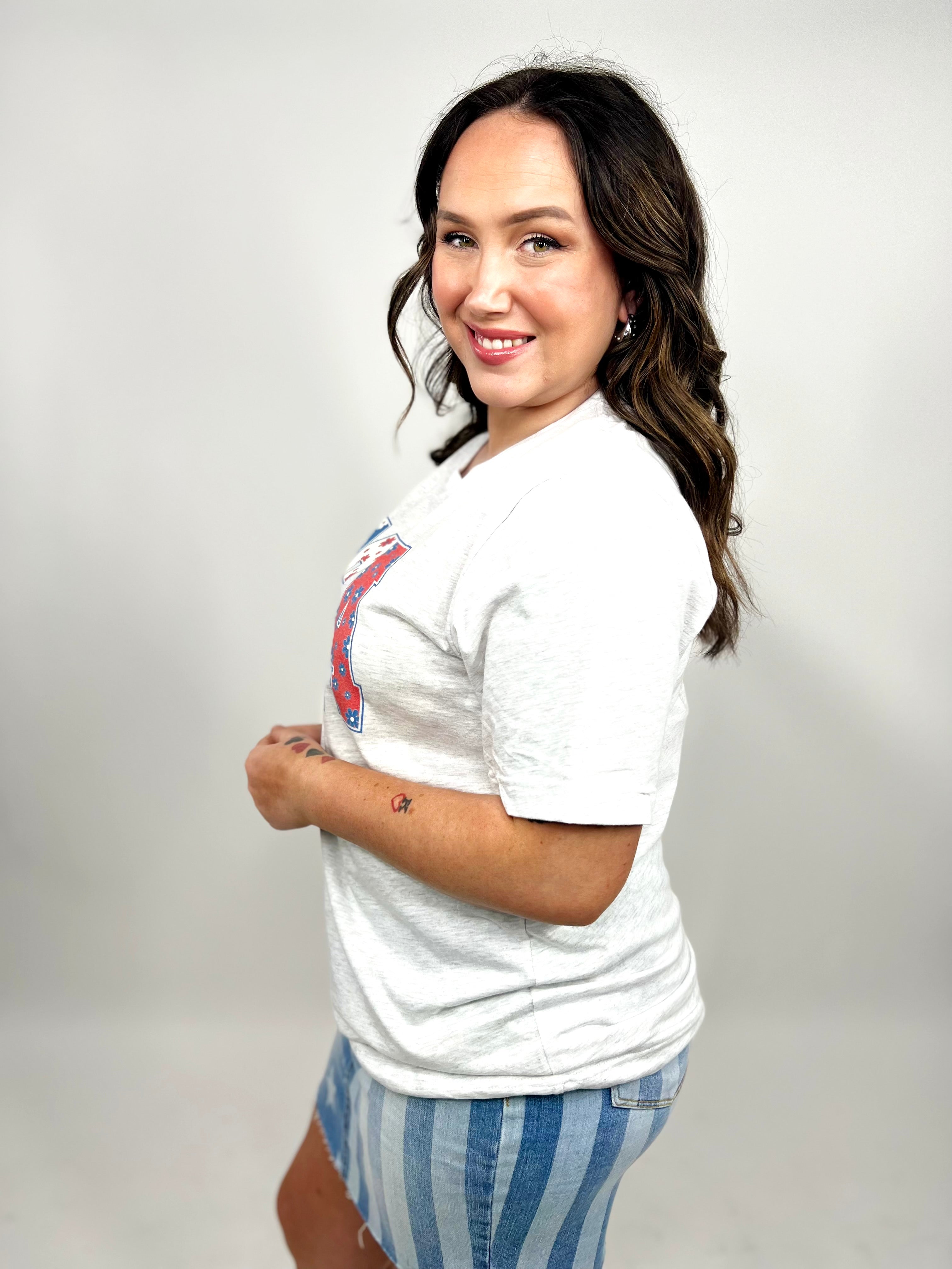 Flowers in the USA Graphic Tee-130 Graphic Tees-Heathered Boho-Heathered Boho Boutique, Women's Fashion and Accessories in Palmetto, FL