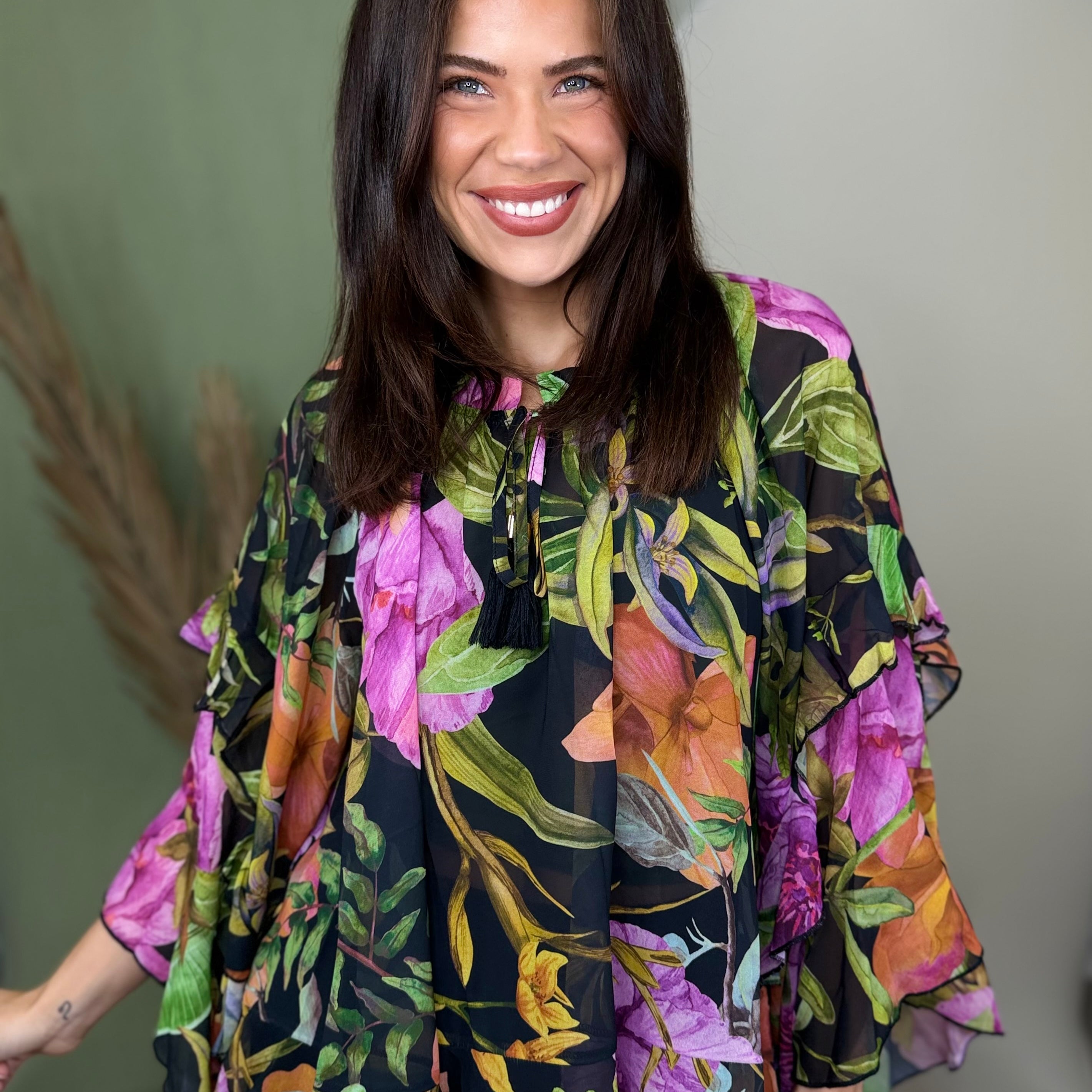 The Painted Paradise Blouse-120 LONG SLEEVE TOPS-ODDI-Heathered Boho Boutique, Women's Fashion and Accessories in Palmetto, FL