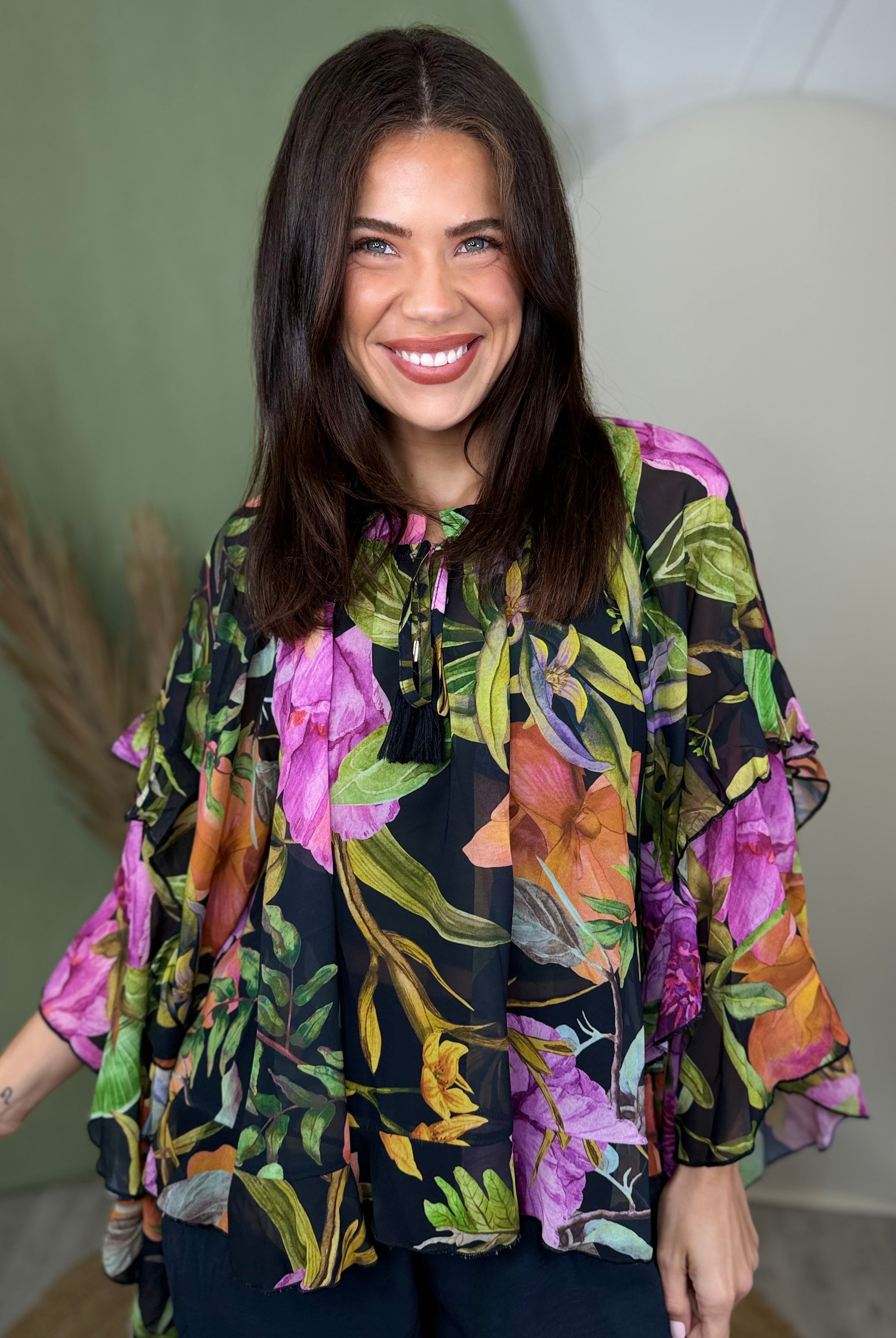 The Painted Paradise Blouse-120 LONG SLEEVE TOPS-ODDI-Heathered Boho Boutique, Women's Fashion and Accessories in Palmetto, FL