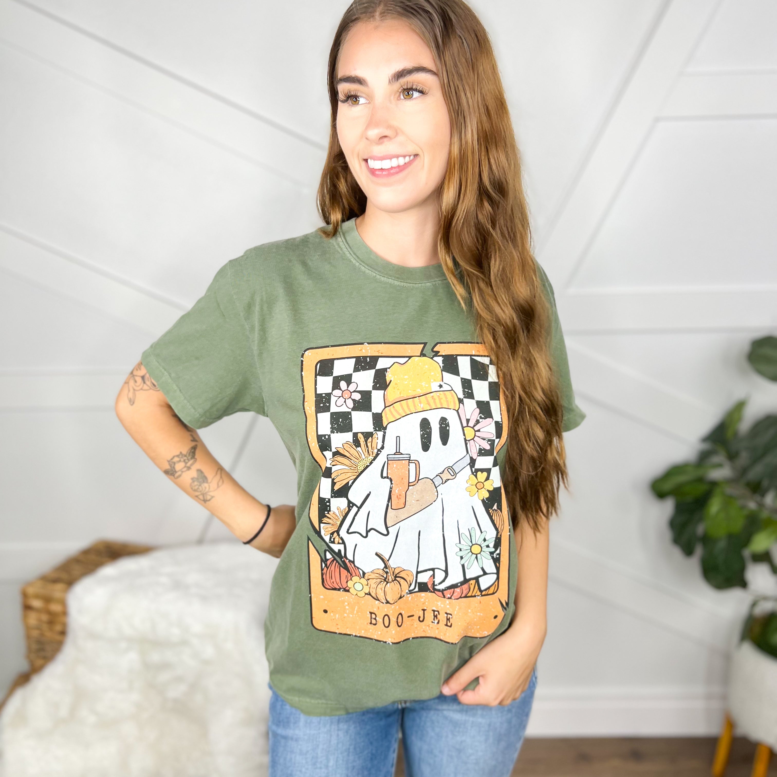 Fall Boujee Boo Graphic Tee-130 Graphic Tees-Heathered Boho-Heathered Boho Boutique, Women's Fashion and Accessories in Palmetto, FL