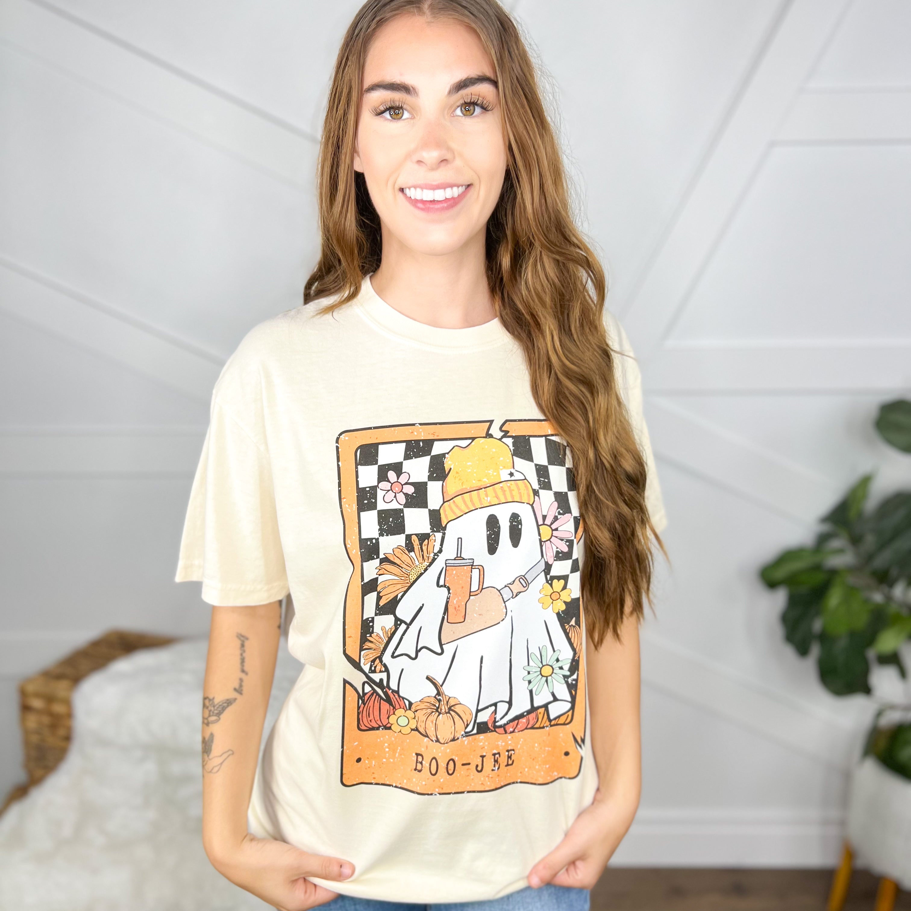 Fall Boujee Boo Graphic Tee-130 Graphic Tees-Heathered Boho-Heathered Boho Boutique, Women's Fashion and Accessories in Palmetto, FL