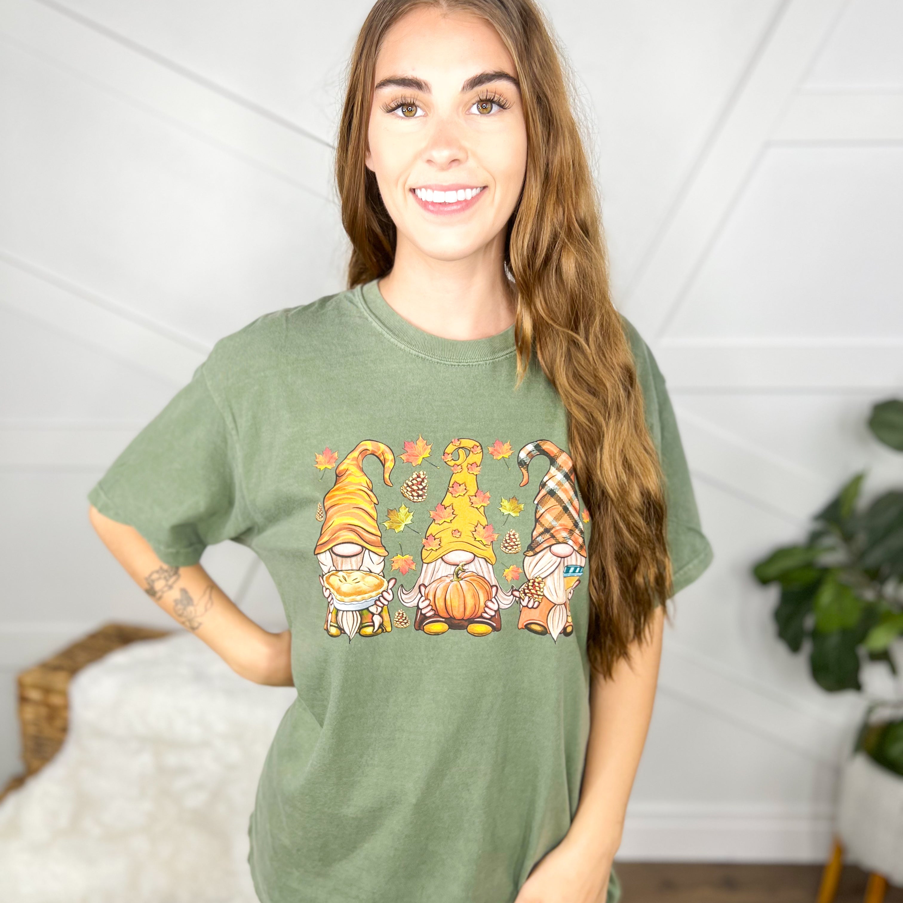 Fall Gnomes Graphic Tee-130 Graphic Tees-Heathered Boho-Heathered Boho Boutique, Women's Fashion and Accessories in Palmetto, FL