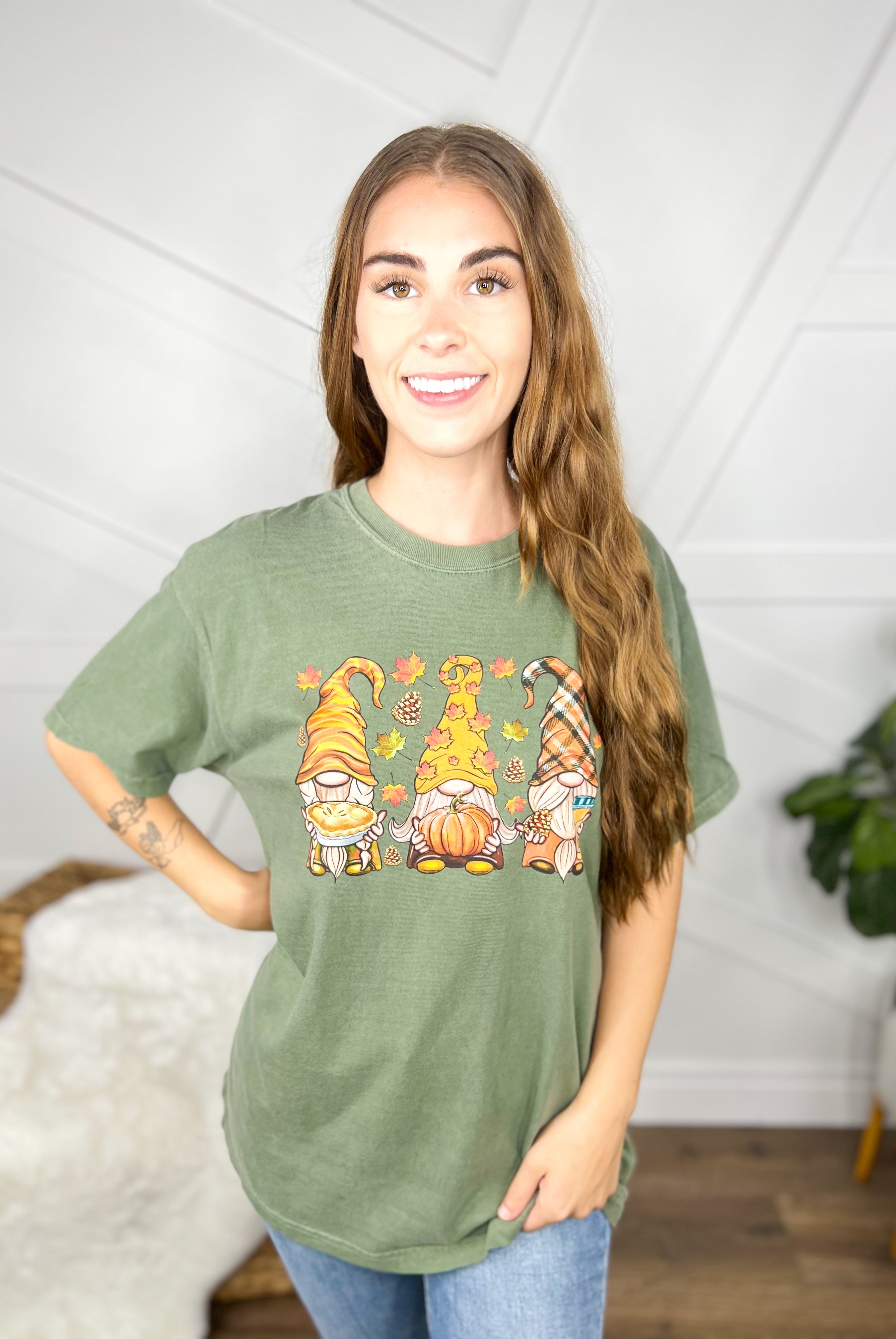 Fall Gnomes Graphic Tee-130 Graphic Tees-Heathered Boho-Heathered Boho Boutique, Women's Fashion and Accessories in Palmetto, FL