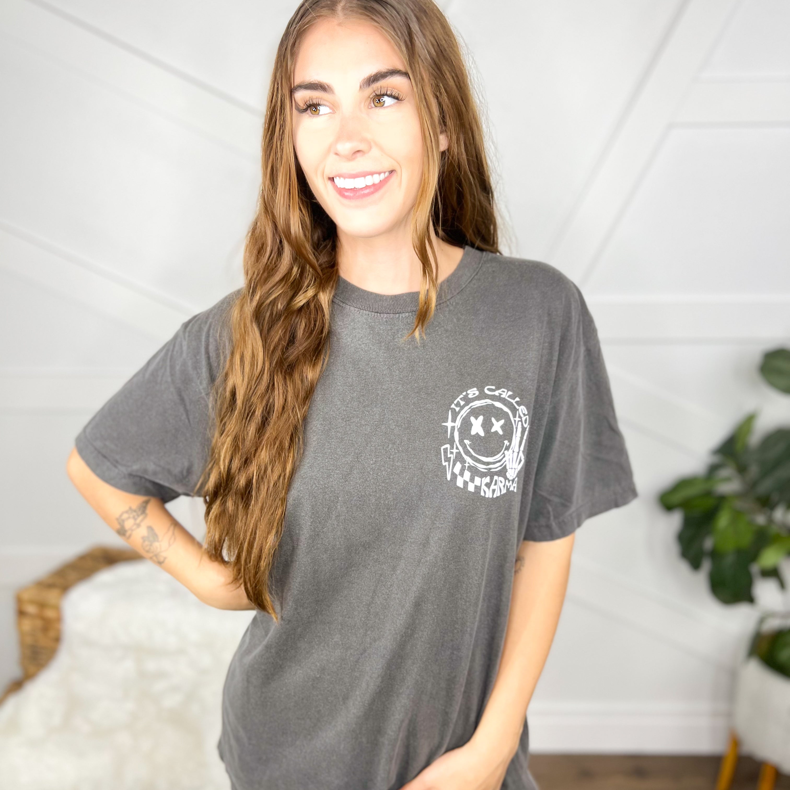 It's Called Karma Graphic Tee-130 Graphic Tees-Heathered Boho-Heathered Boho Boutique, Women's Fashion and Accessories in Palmetto, FL