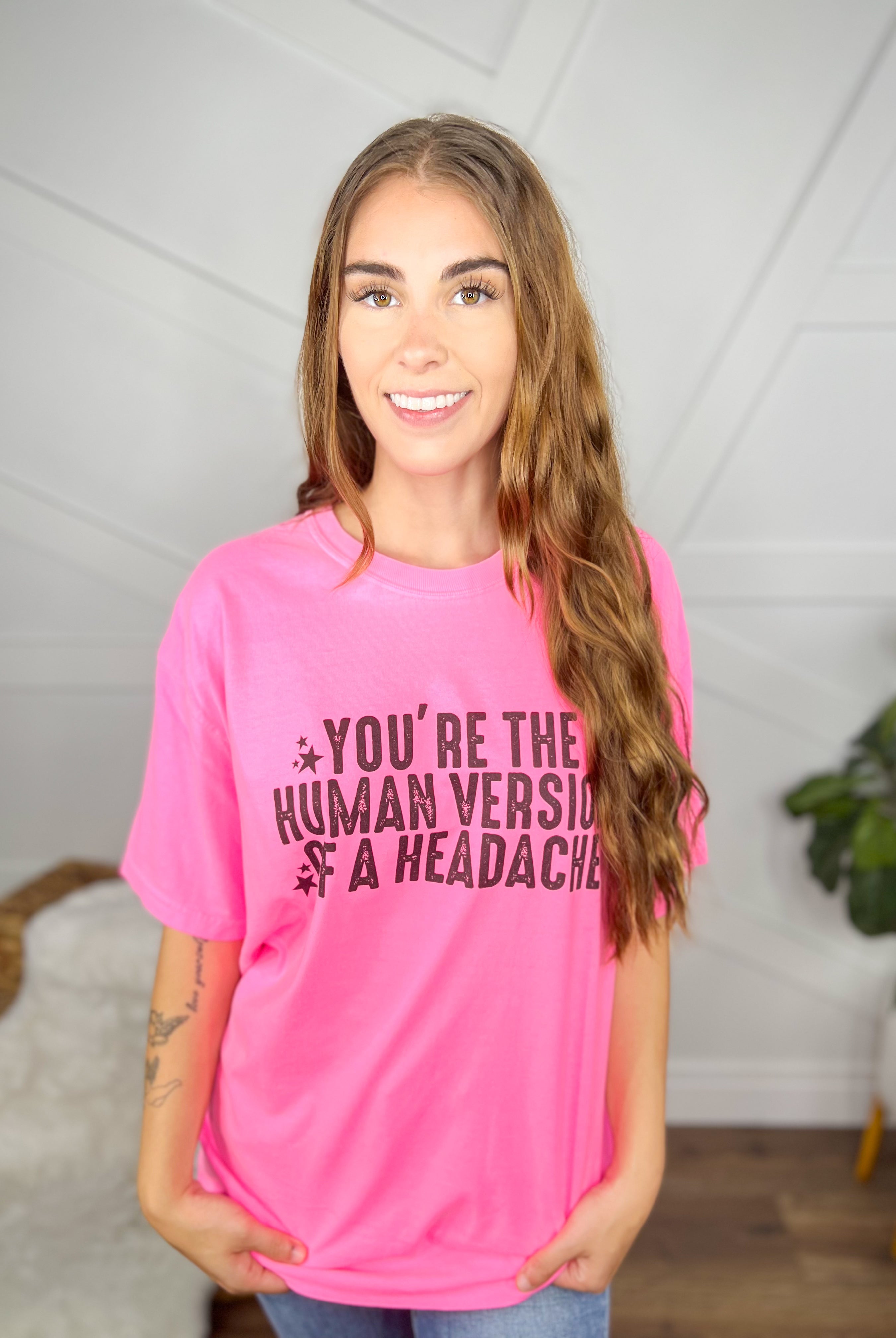 Human Version of a Headache Graphic Tee-130 Graphic Tees-Heathered Boho-Heathered Boho Boutique, Women's Fashion and Accessories in Palmetto, FL
