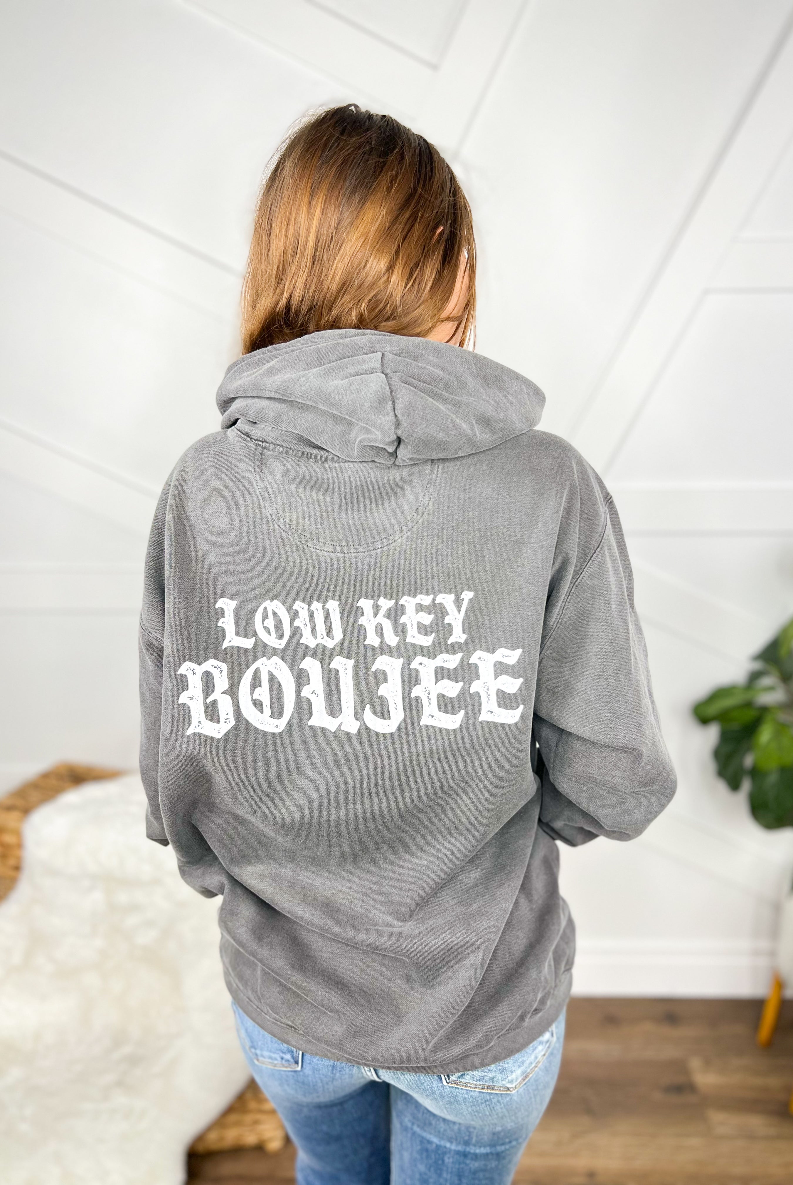 Low Key Boujee Graphic Hoodie-210 Hoodies-Heathered Boho-Heathered Boho Boutique, Women's Fashion and Accessories in Palmetto, FL