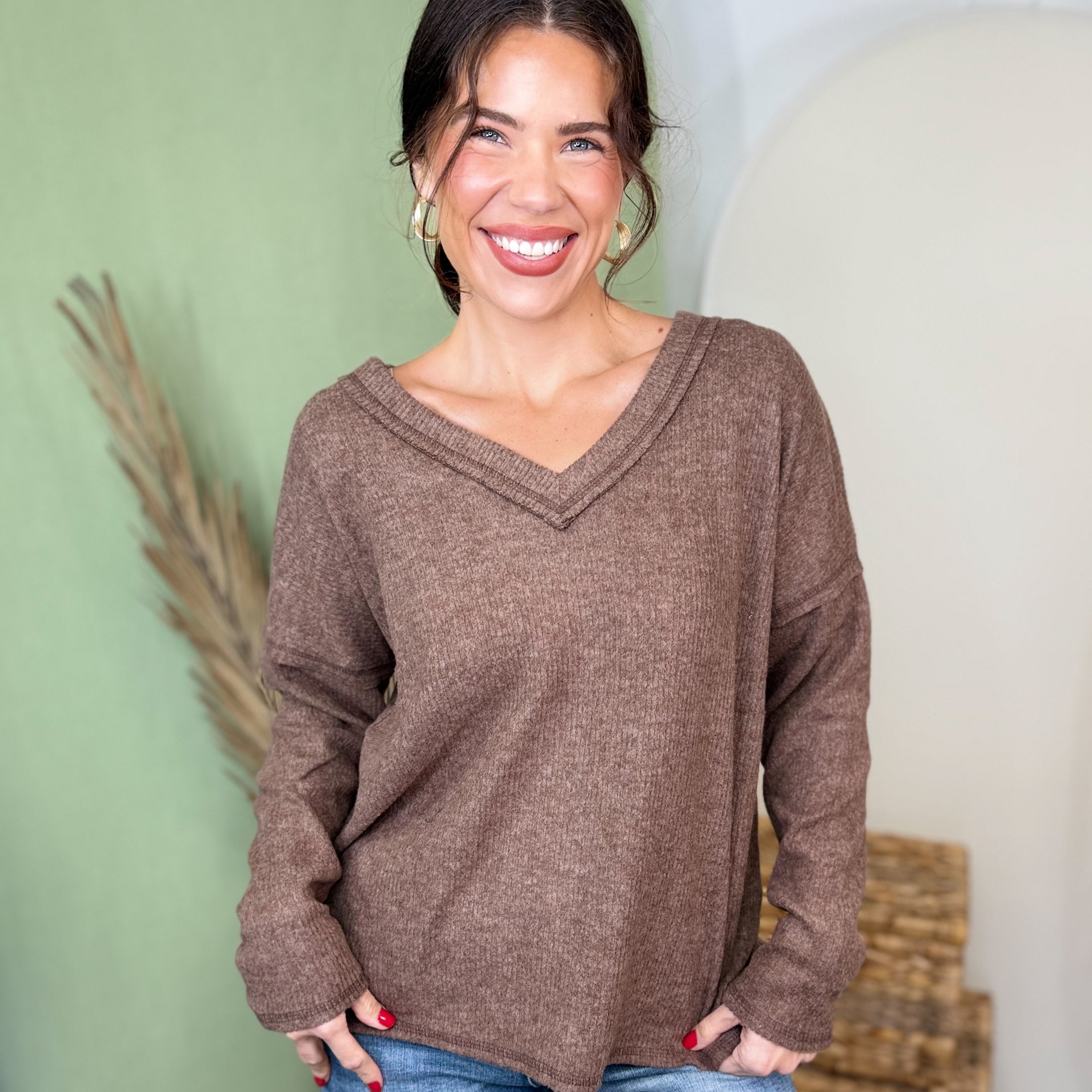Weekend Comfort Ribbed Top-120 LONG SLEEVE TOPS-ZENANA-Heathered Boho Boutique, Women's Fashion and Accessories in Palmetto, FL