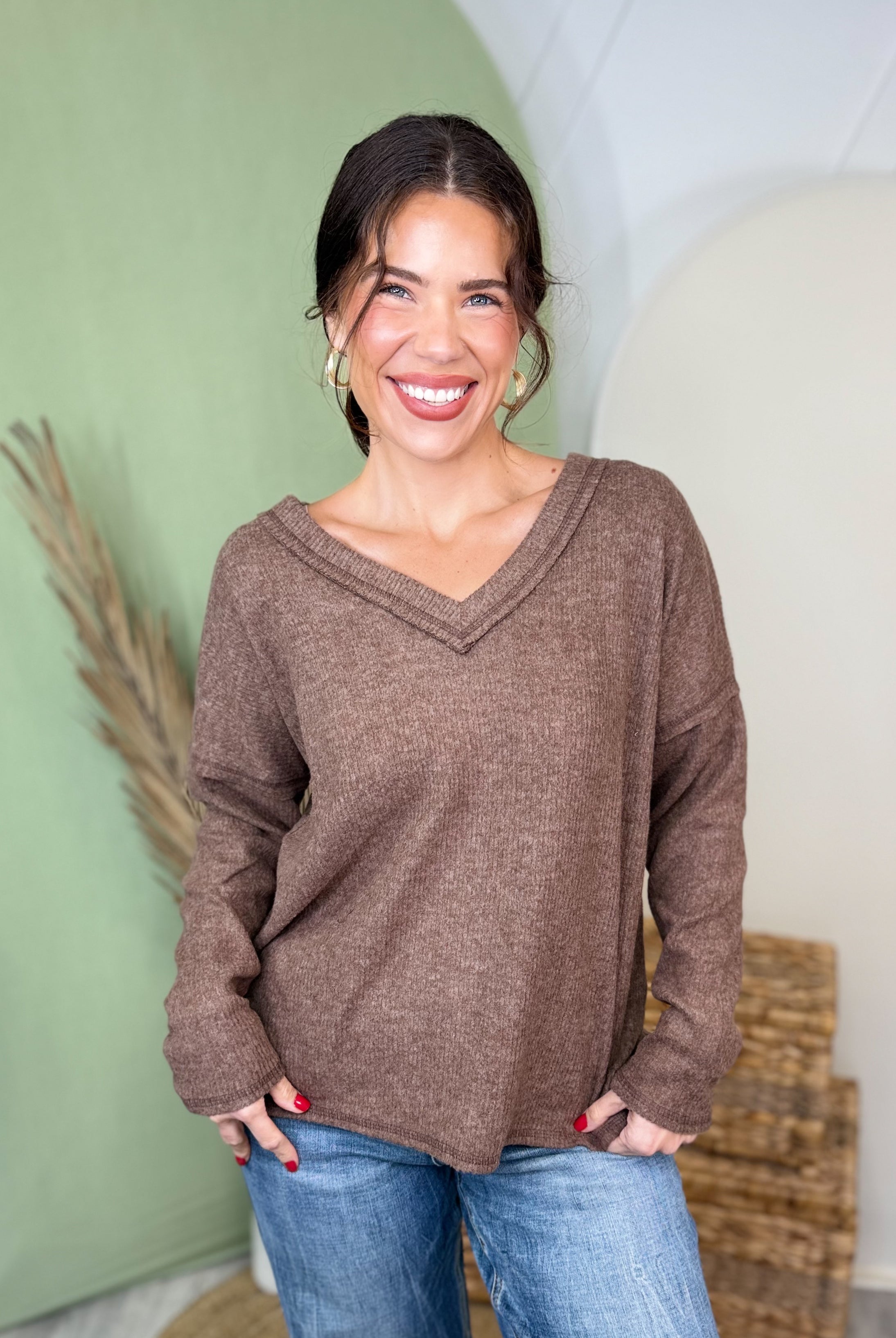 Weekend Comfort Ribbed Top-120 LONG SLEEVE TOPS-ZENANA-Heathered Boho Boutique, Women's Fashion and Accessories in Palmetto, FL