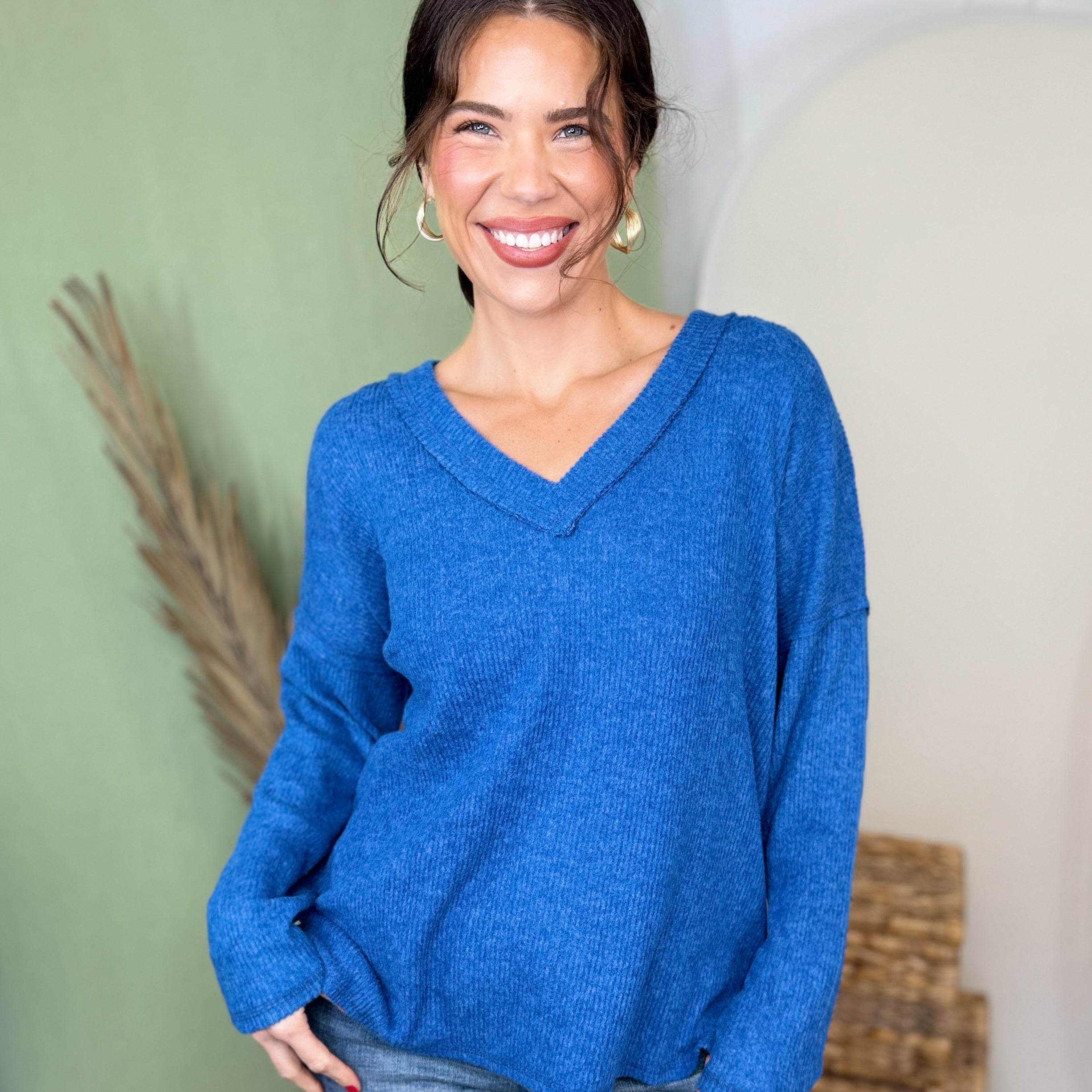 Weekend Comfort Ribbed Top-120 LONG SLEEVE TOPS-ZENANA-Heathered Boho Boutique, Women's Fashion and Accessories in Palmetto, FL