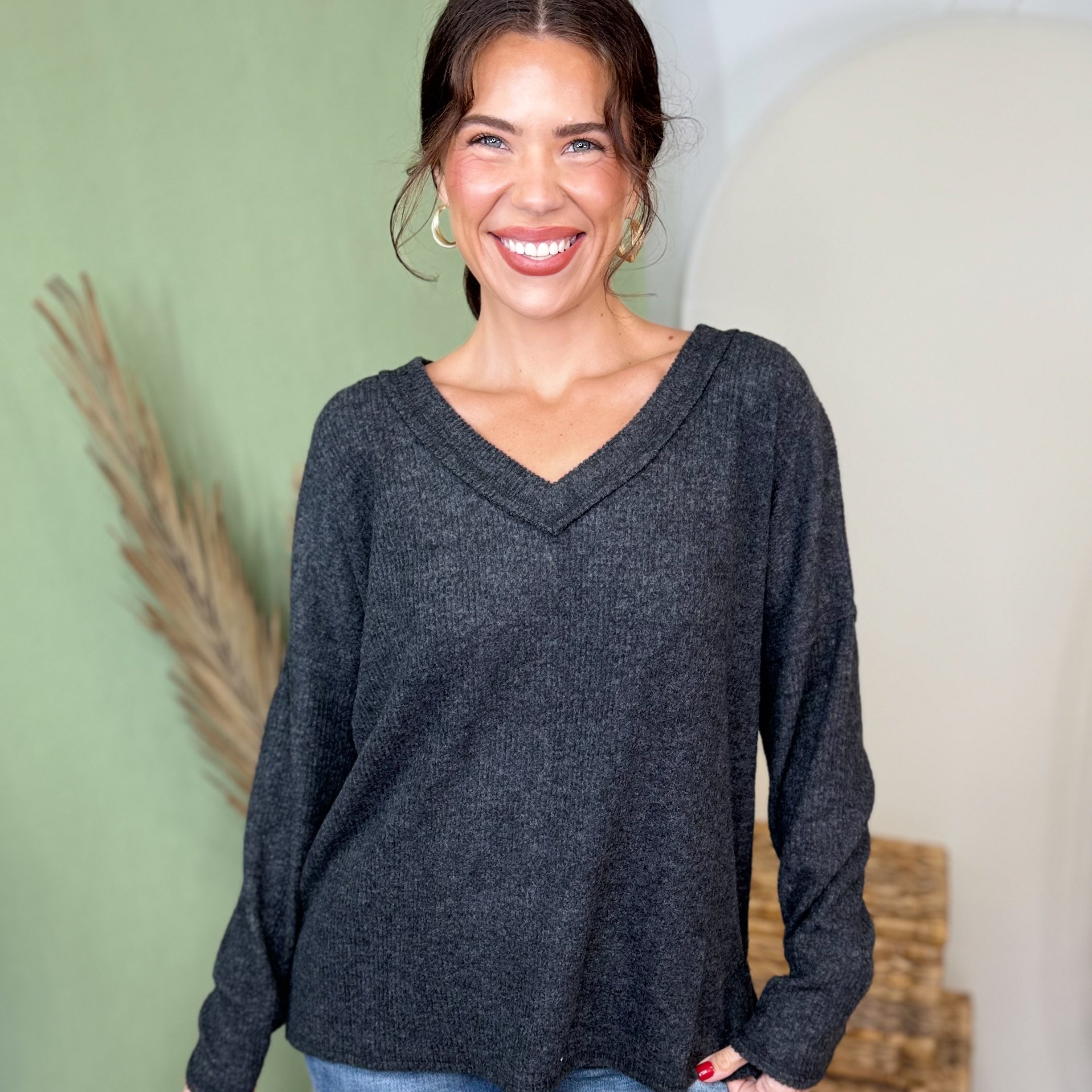 Weekend Comfort Ribbed Top-120 LONG SLEEVE TOPS-ZENANA-Heathered Boho Boutique, Women's Fashion and Accessories in Palmetto, FL