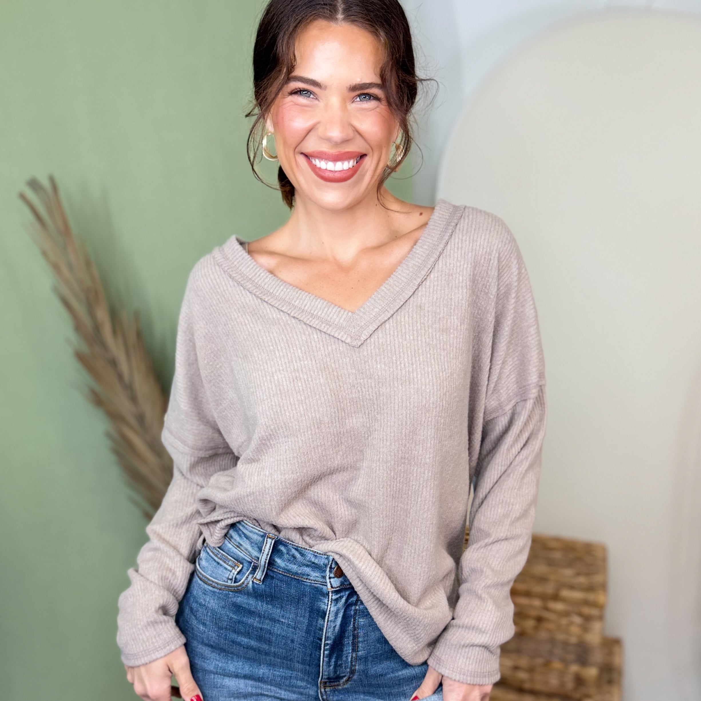 Weekend Comfort Ribbed Top-120 LONG SLEEVE TOPS-ZENANA-Heathered Boho Boutique, Women's Fashion and Accessories in Palmetto, FL
