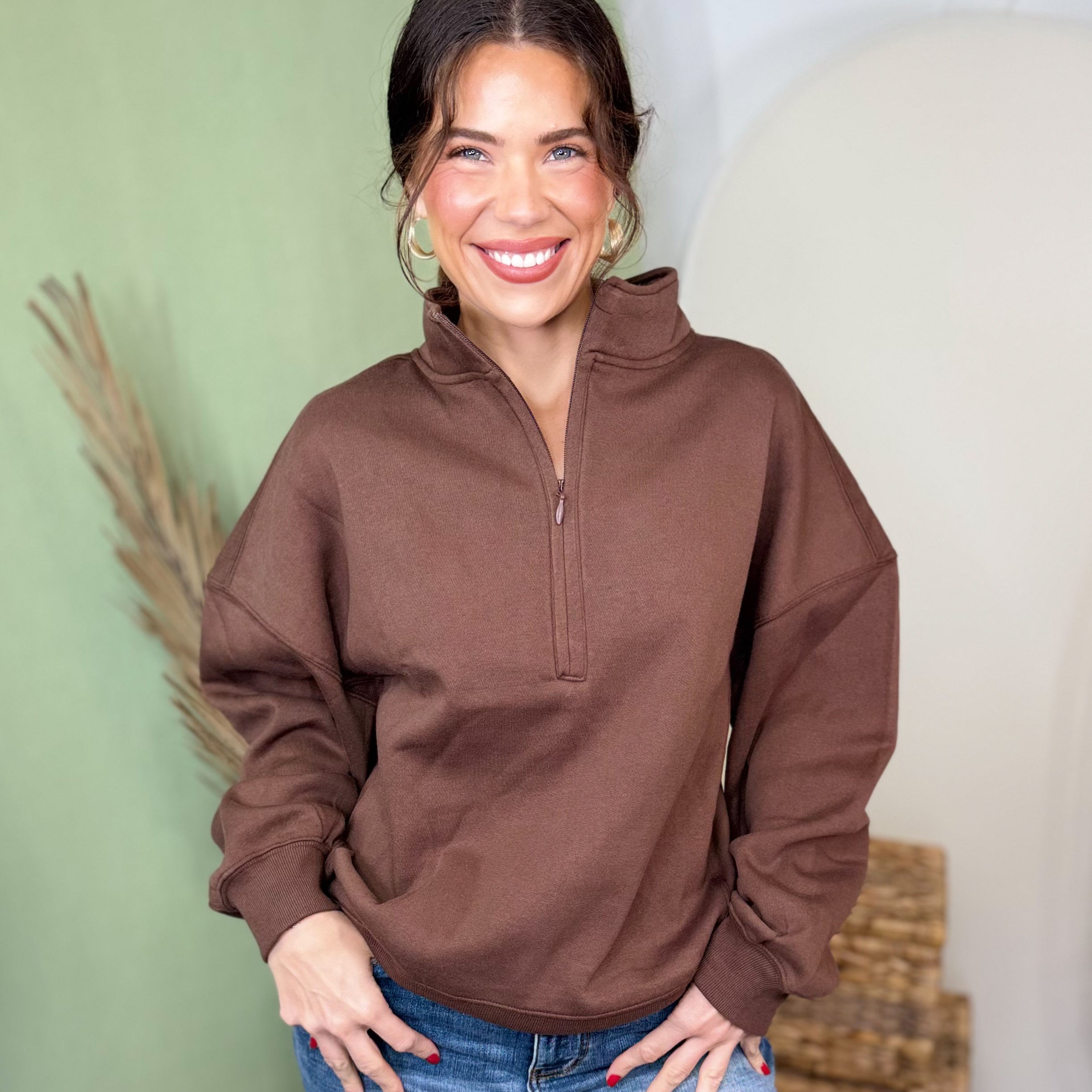Summit Cozy Half-Zip Jacket-200 JACKETS/SHACKETS-ZENANA-Heathered Boho Boutique, Women's Fashion and Accessories in Palmetto, FL