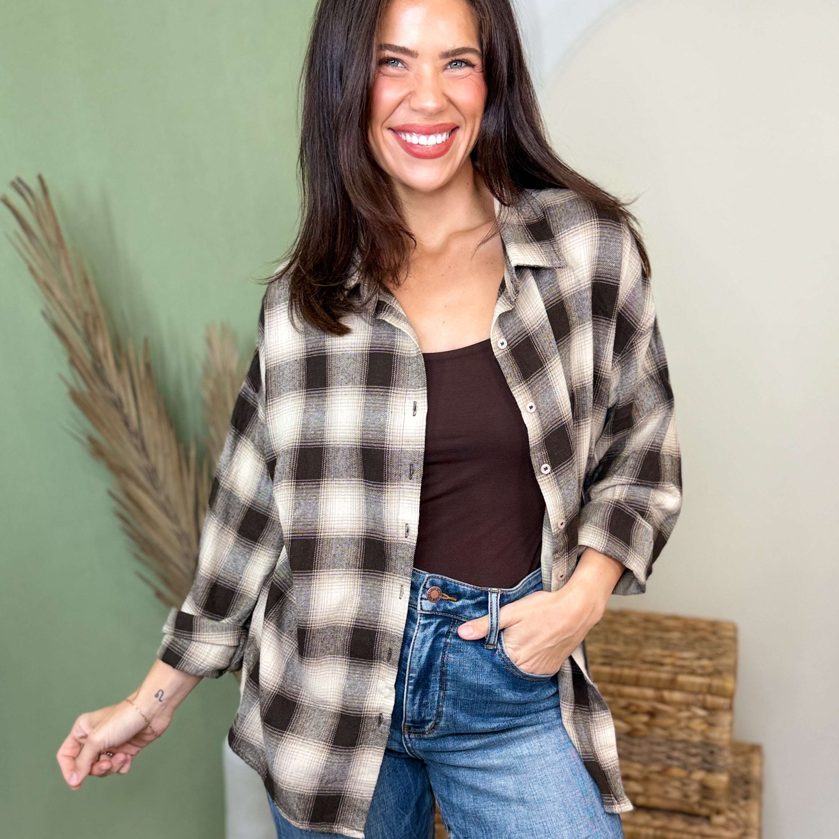 Sunset Trails Plaid Top-120 LONG SLEEVE TOPS-POLAGRAM-Heathered Boho Boutique, Women's Fashion and Accessories in Palmetto, FL