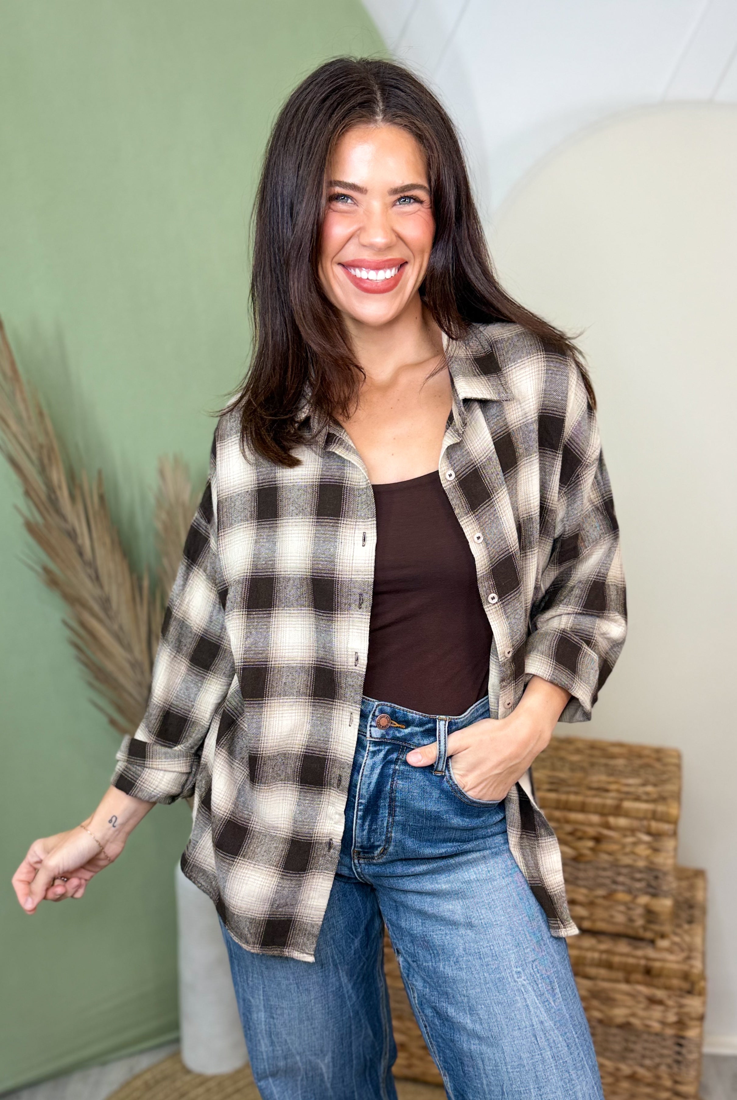 Sunset Trails Plaid Top-120 LONG SLEEVE TOPS-POLAGRAM-Heathered Boho Boutique, Women's Fashion and Accessories in Palmetto, FL