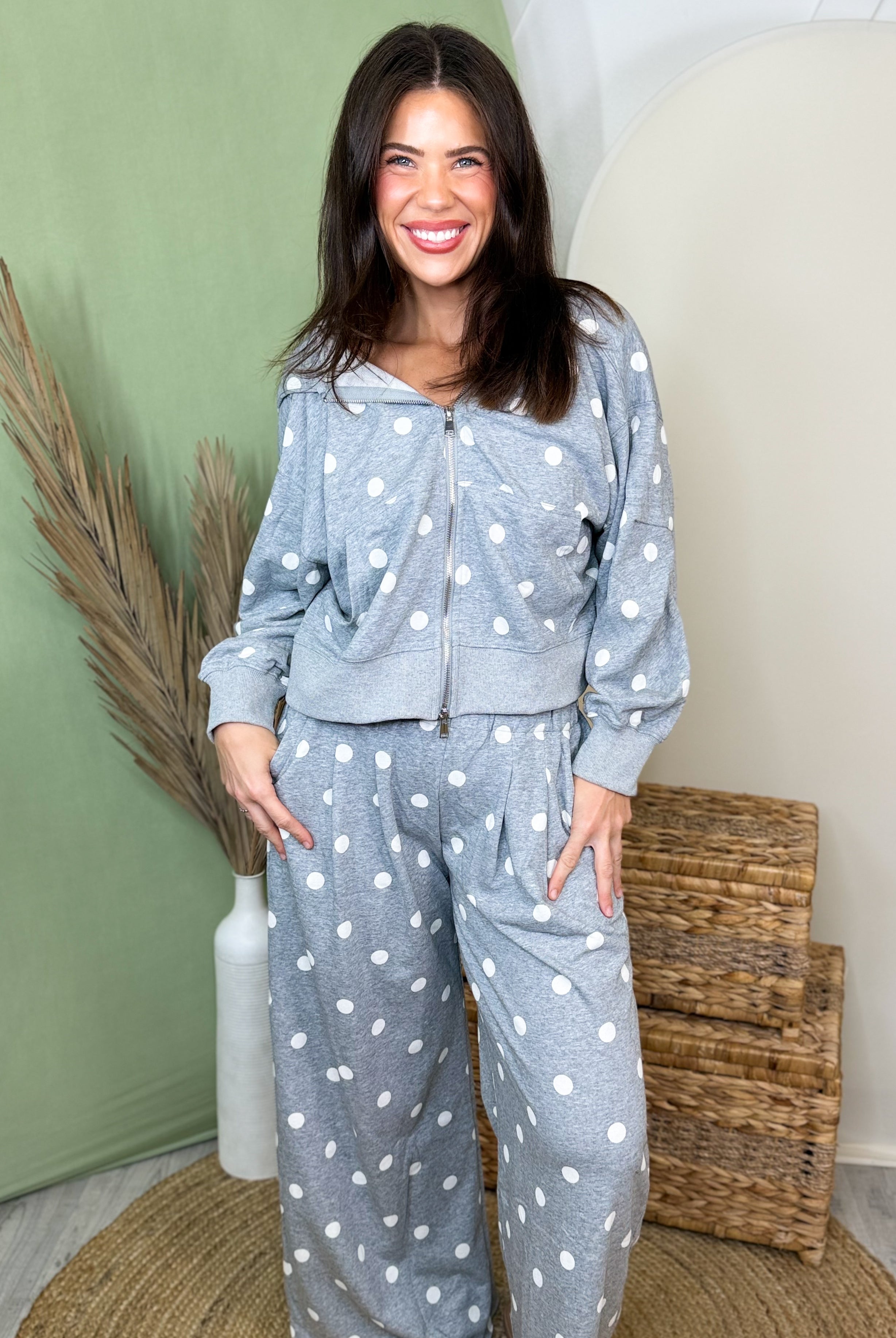 Dot the Trend Lounge Pants-150 PANTS-POLAGRAM-Heathered Boho Boutique, Women's Fashion and Accessories in Palmetto, FL