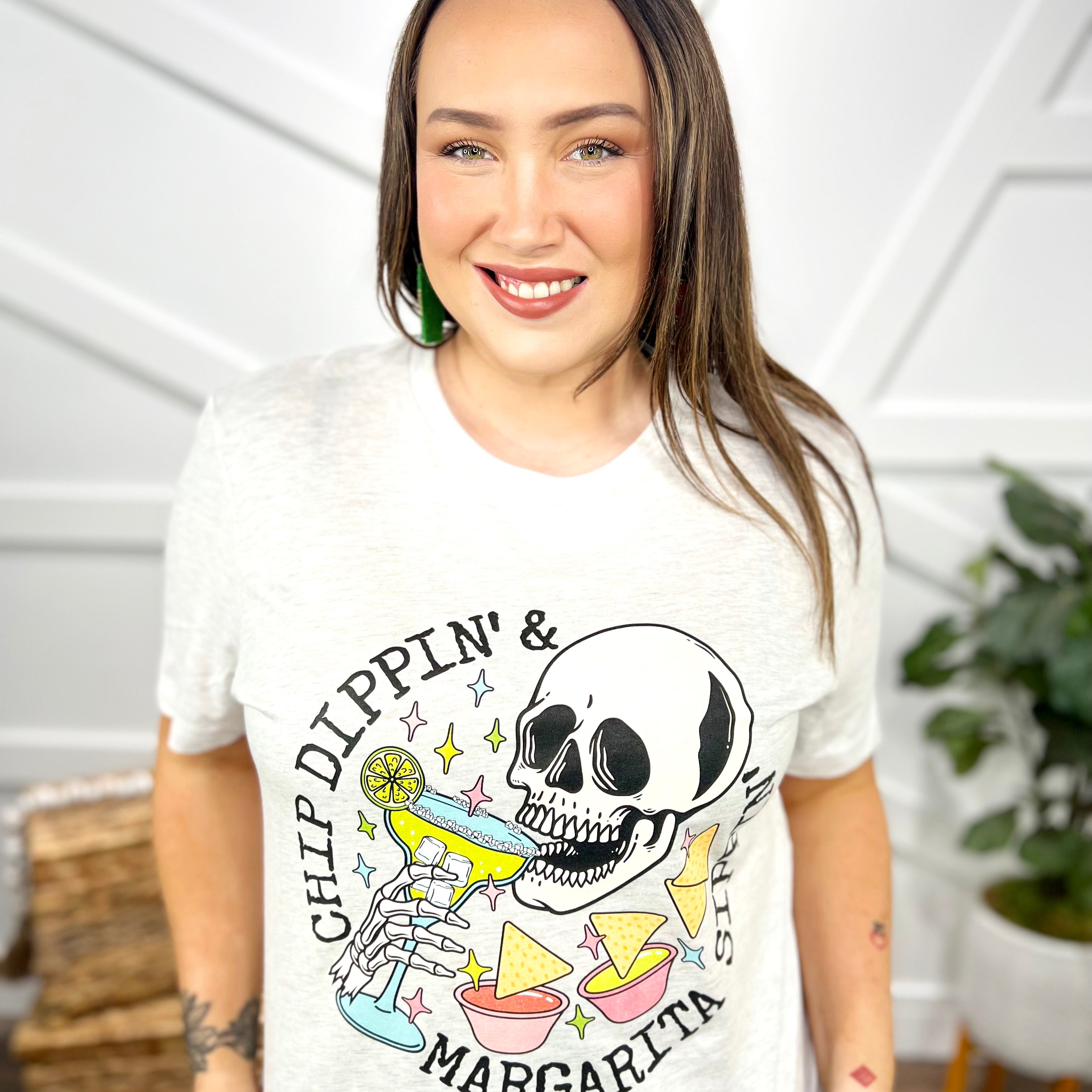 Chip Dippin' & Margarita Sippin' Graphic Tee -078-110 Short Sleeve Top-Heathered Boho-Heathered Boho Boutique, Women's Fashion and Accessories in Palmetto, FL