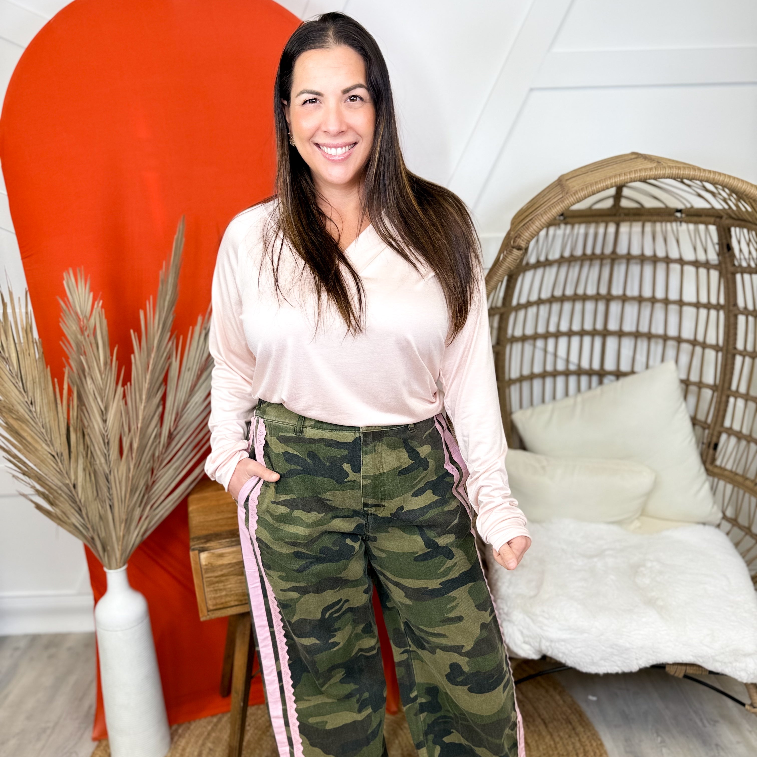 Bestie Long Sleeve Top - Peach-120 LONG SLEEVE TOPS-Timeless Threads-Heathered Boho Boutique, Women's Fashion and Accessories in Palmetto, FL