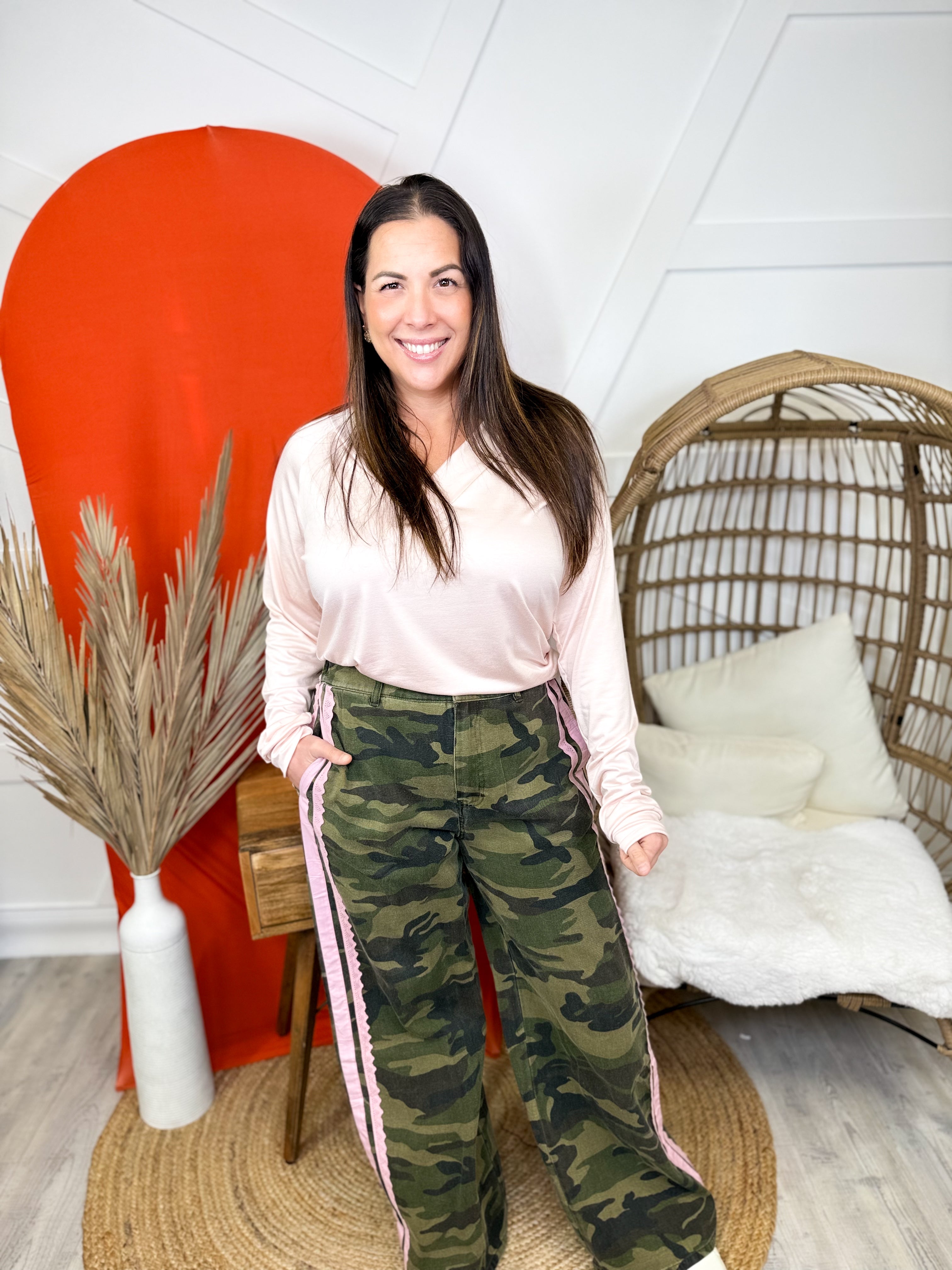 Bestie Long Sleeve Top - Peach-120 LONG SLEEVE TOPS-Timeless Threads-Heathered Boho Boutique, Women's Fashion and Accessories in Palmetto, FL