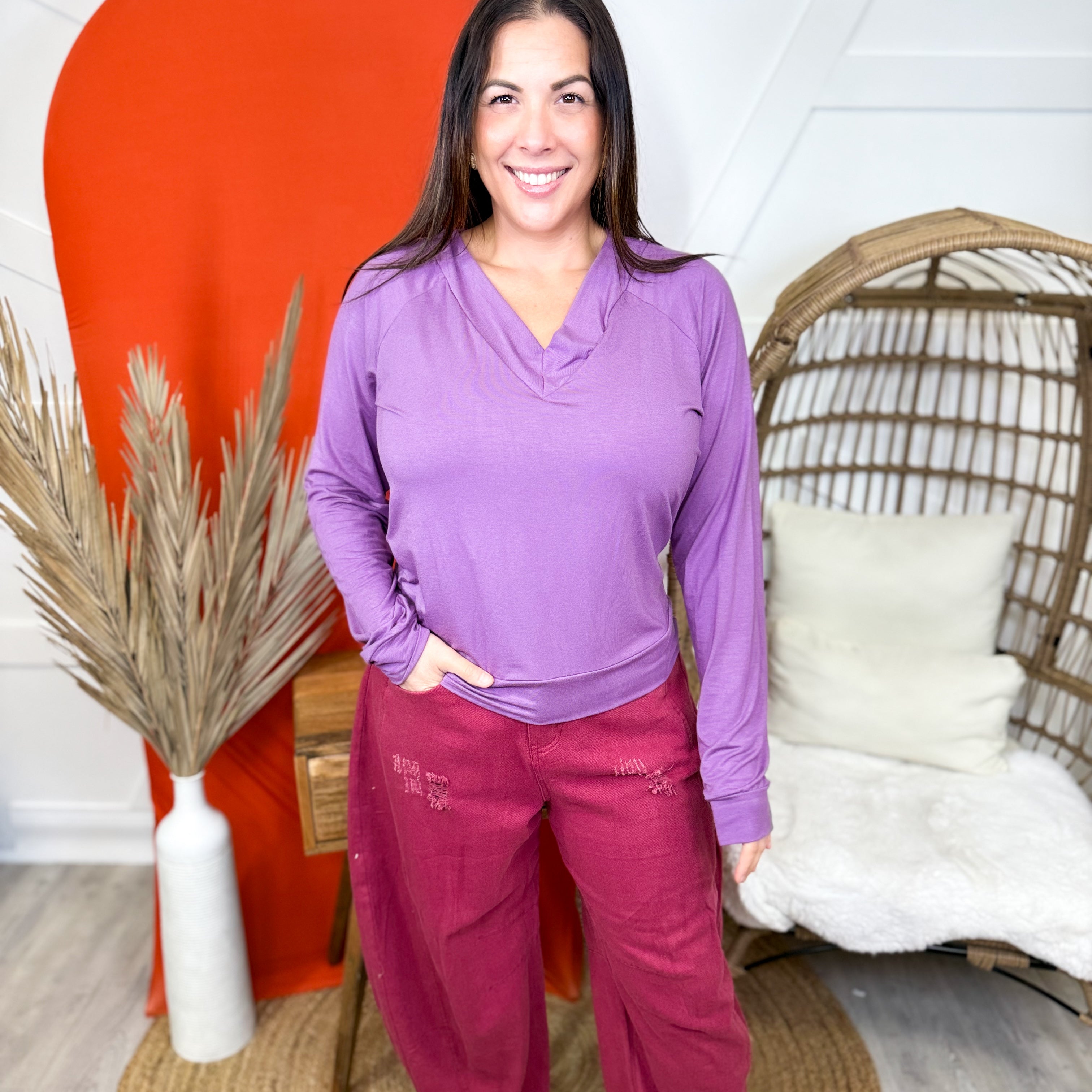 Bestie Long Sleeve Top - Purple-120 LONG SLEEVE TOPS-Timeless Threads-Heathered Boho Boutique, Women's Fashion and Accessories in Palmetto, FL