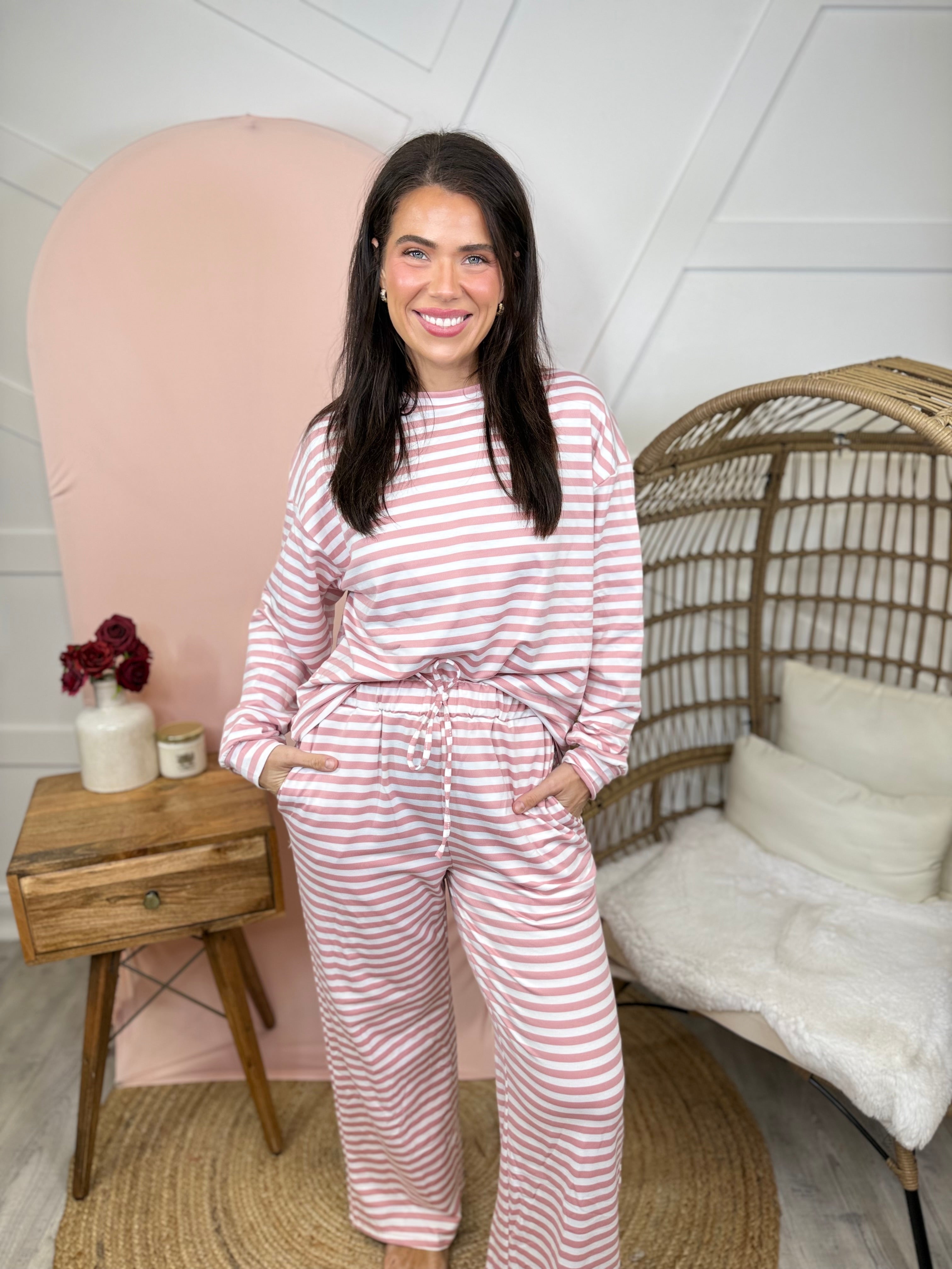 Everyday Striped Lounge Set-240 Activewear/Sets-Heathered Boho-Heathered Boho Boutique, Women's Fashion and Accessories in Palmetto, FL